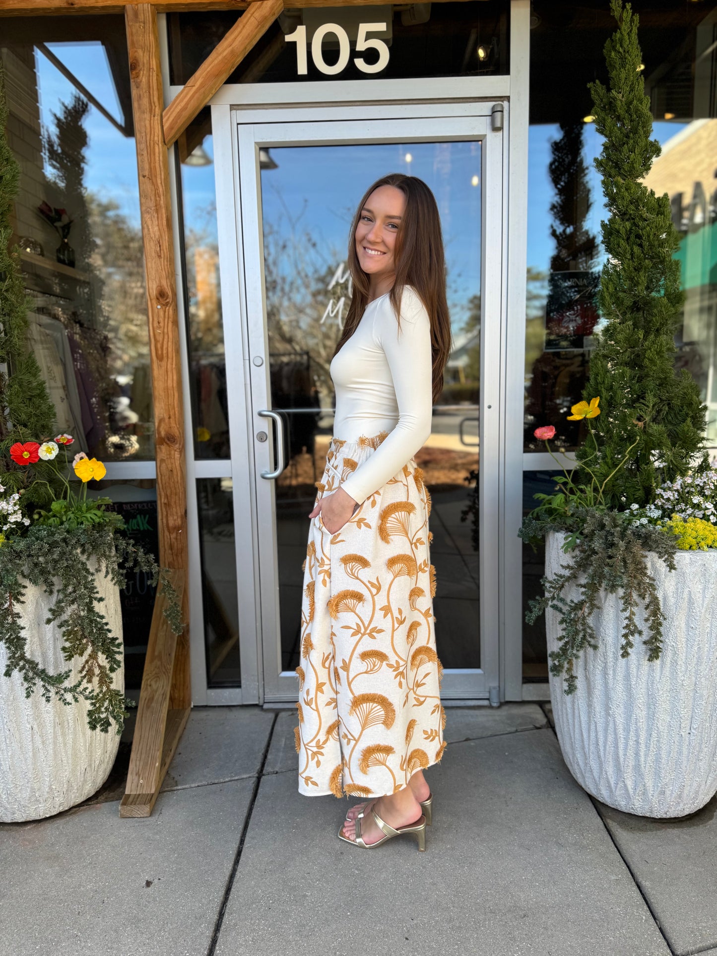 3D Embroidered Midi Skirt