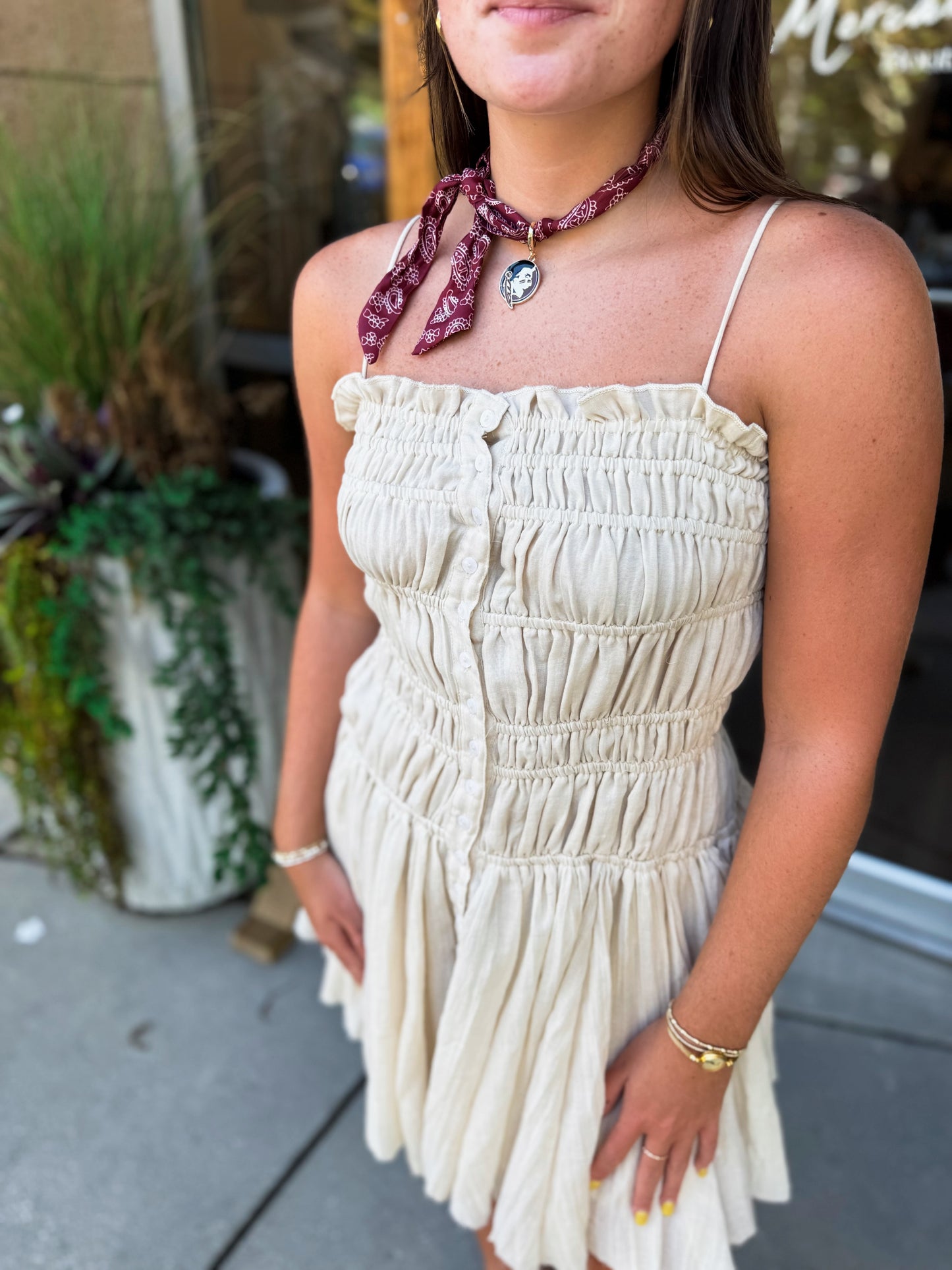 Cinched Ruffle Mini Dress