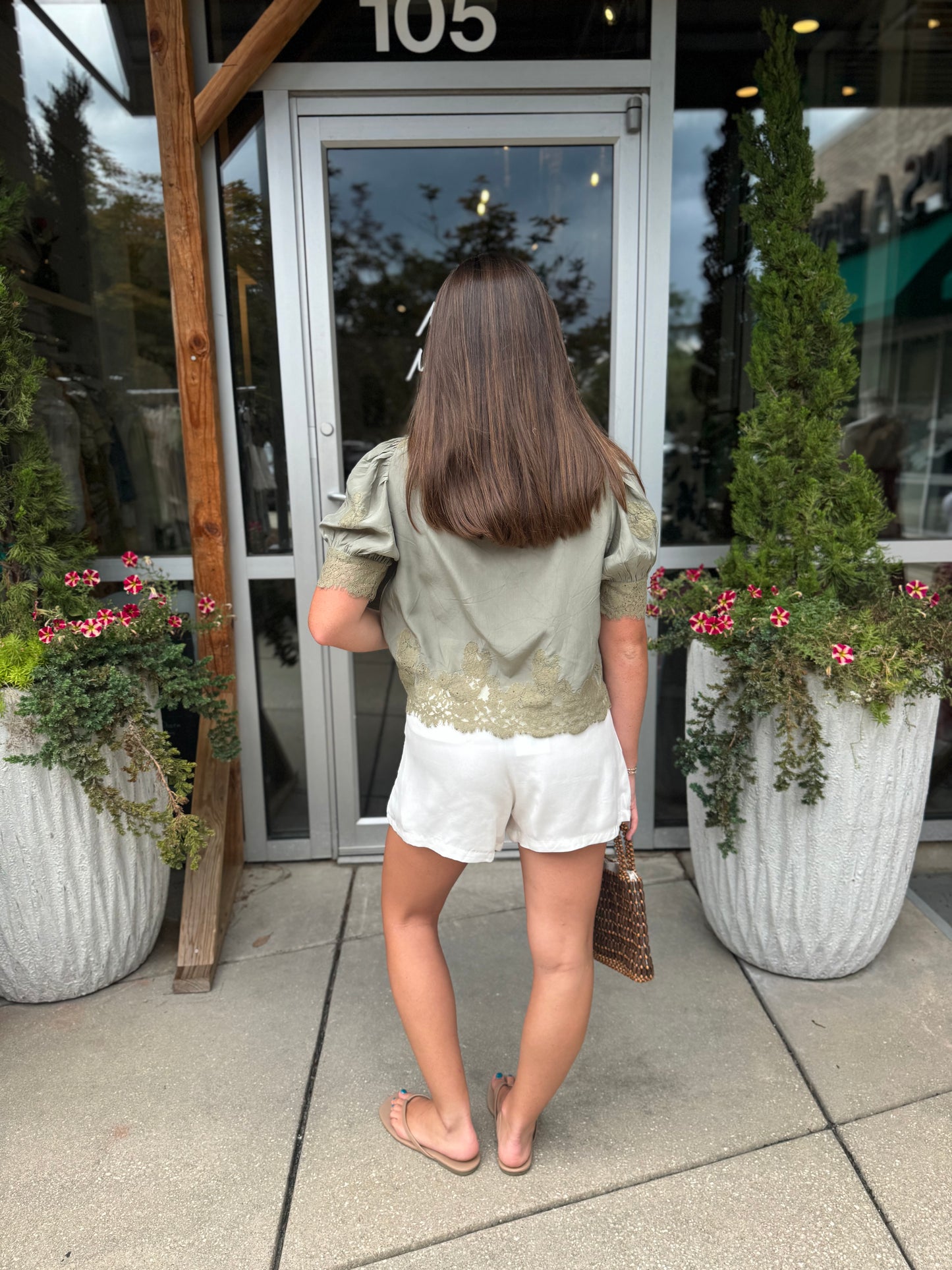 Lace Trim Puff Sleeve Blouse