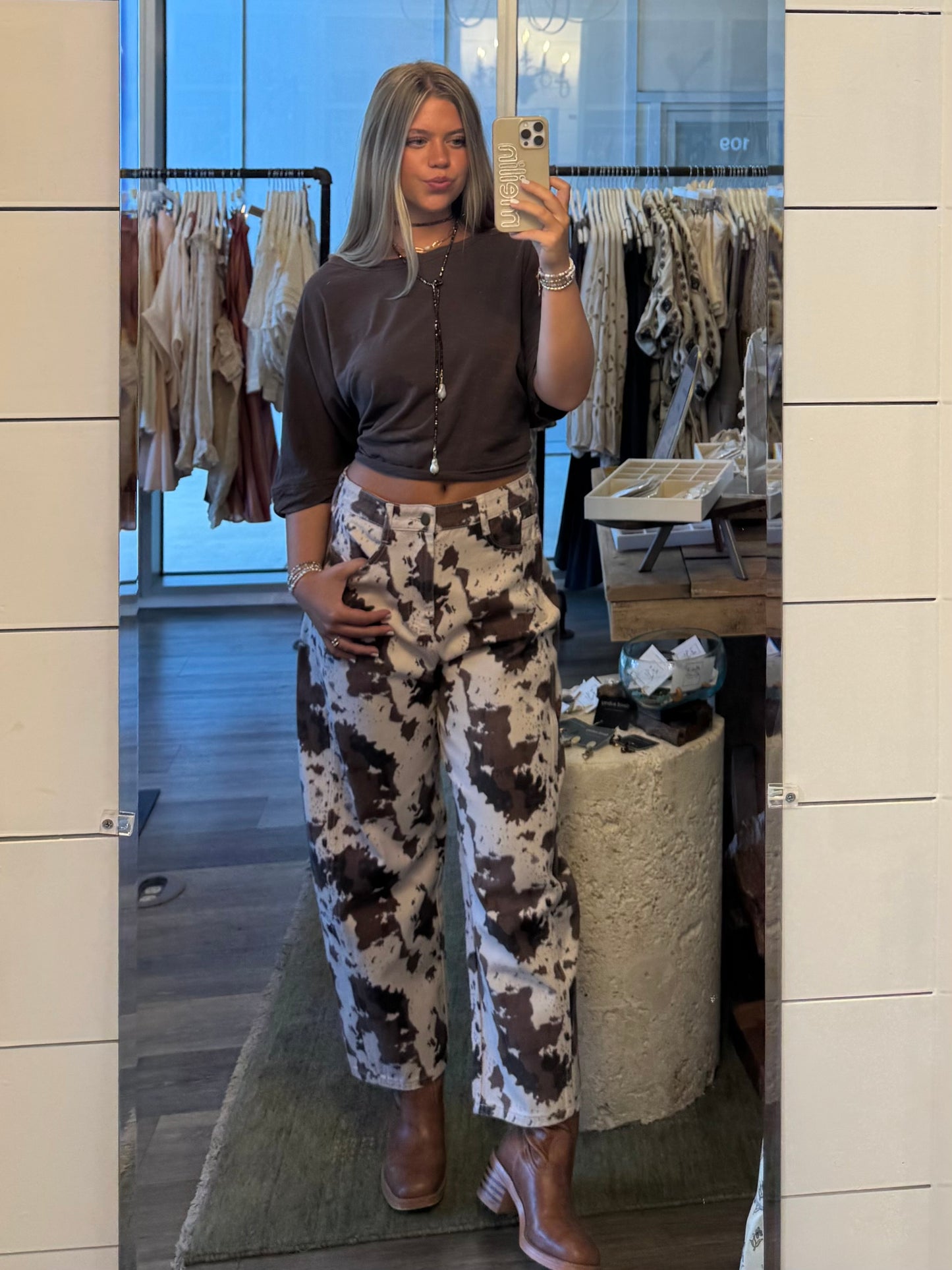 Calf Print Barrel Jeans
