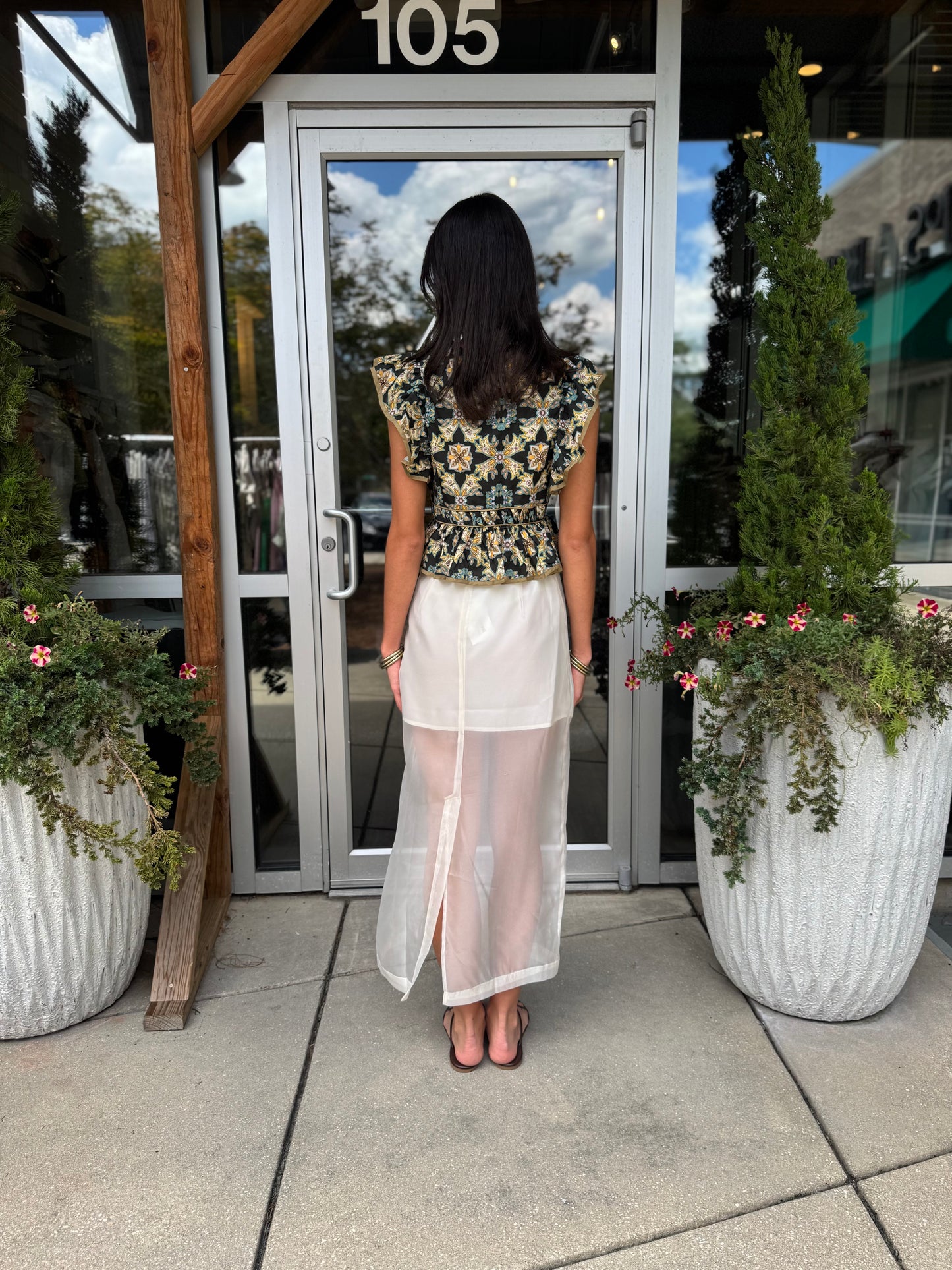 Cream Sheer Overlay Skirt