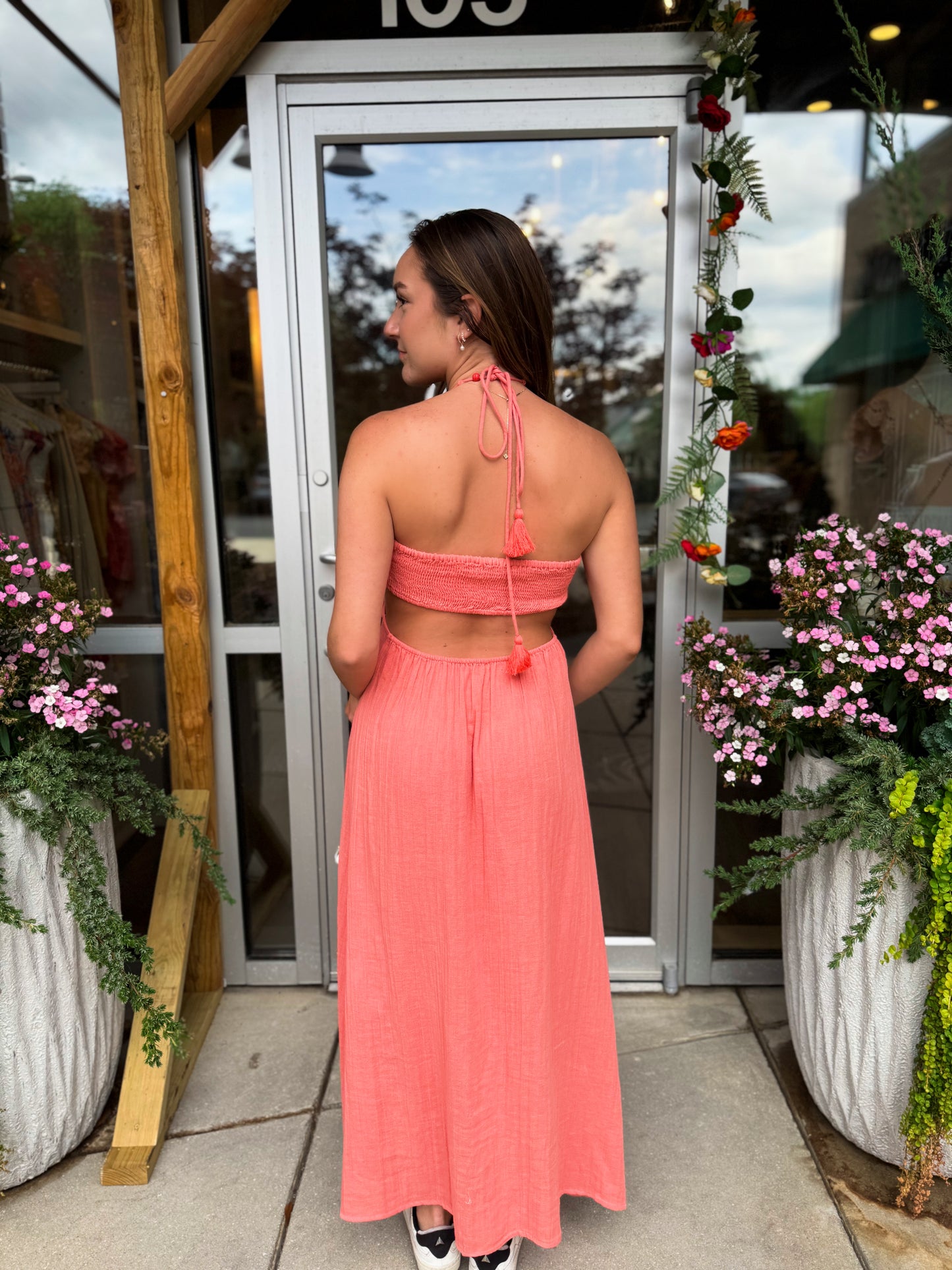 Coral Flora Maxi Dress