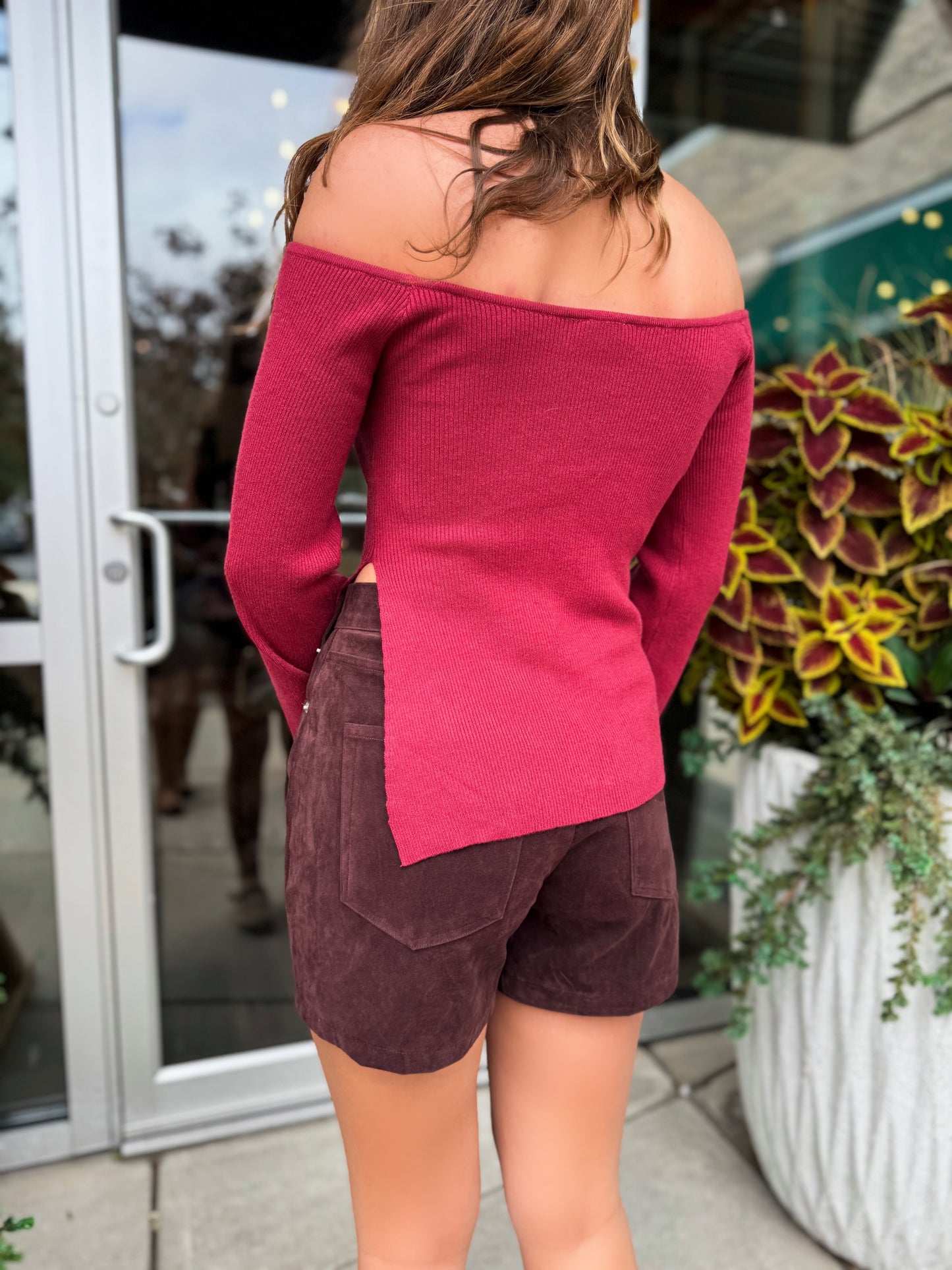 Side Slit Off Shoulder Sweater