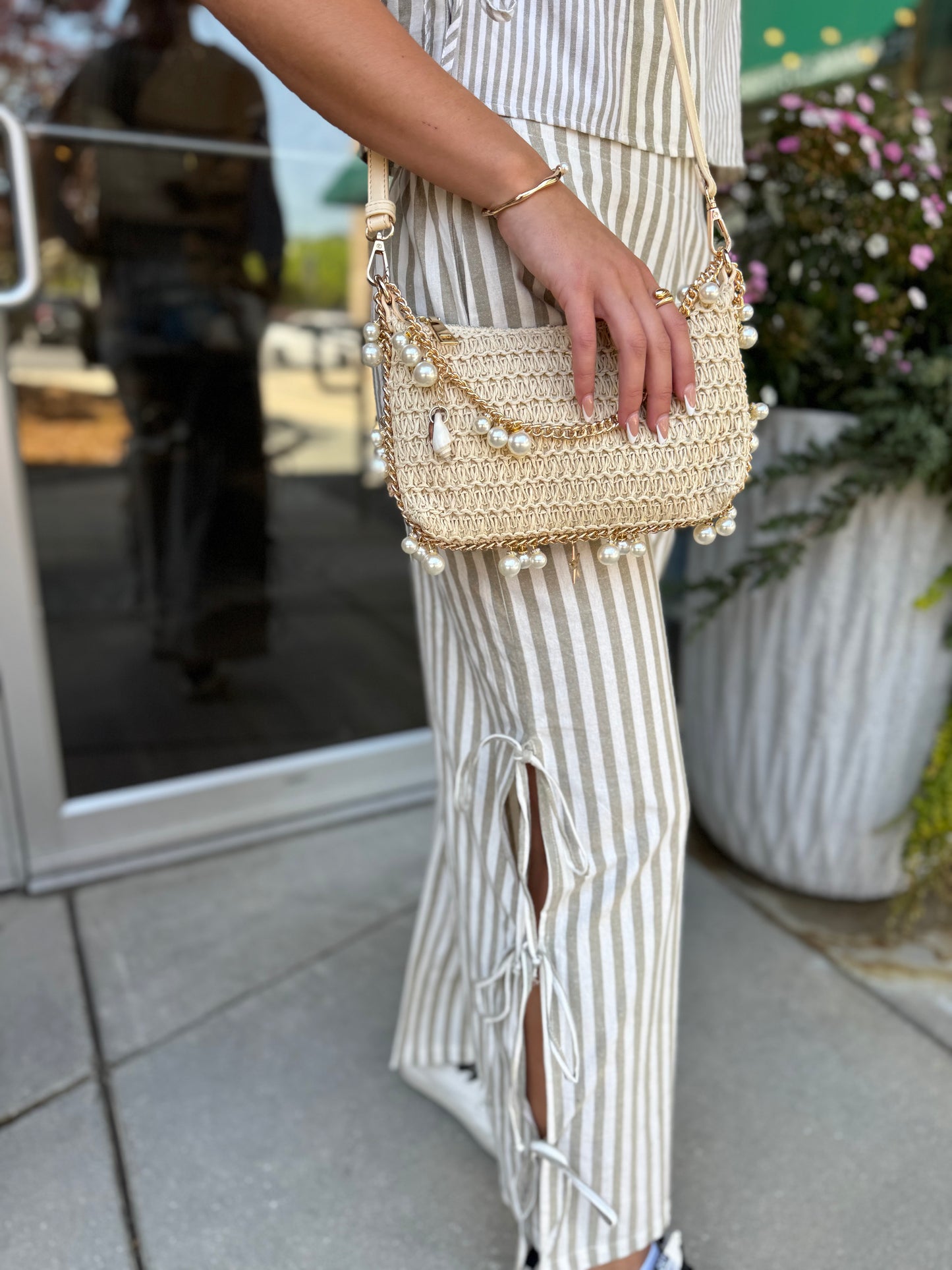 Mixed Stripe Tie Detail Pants