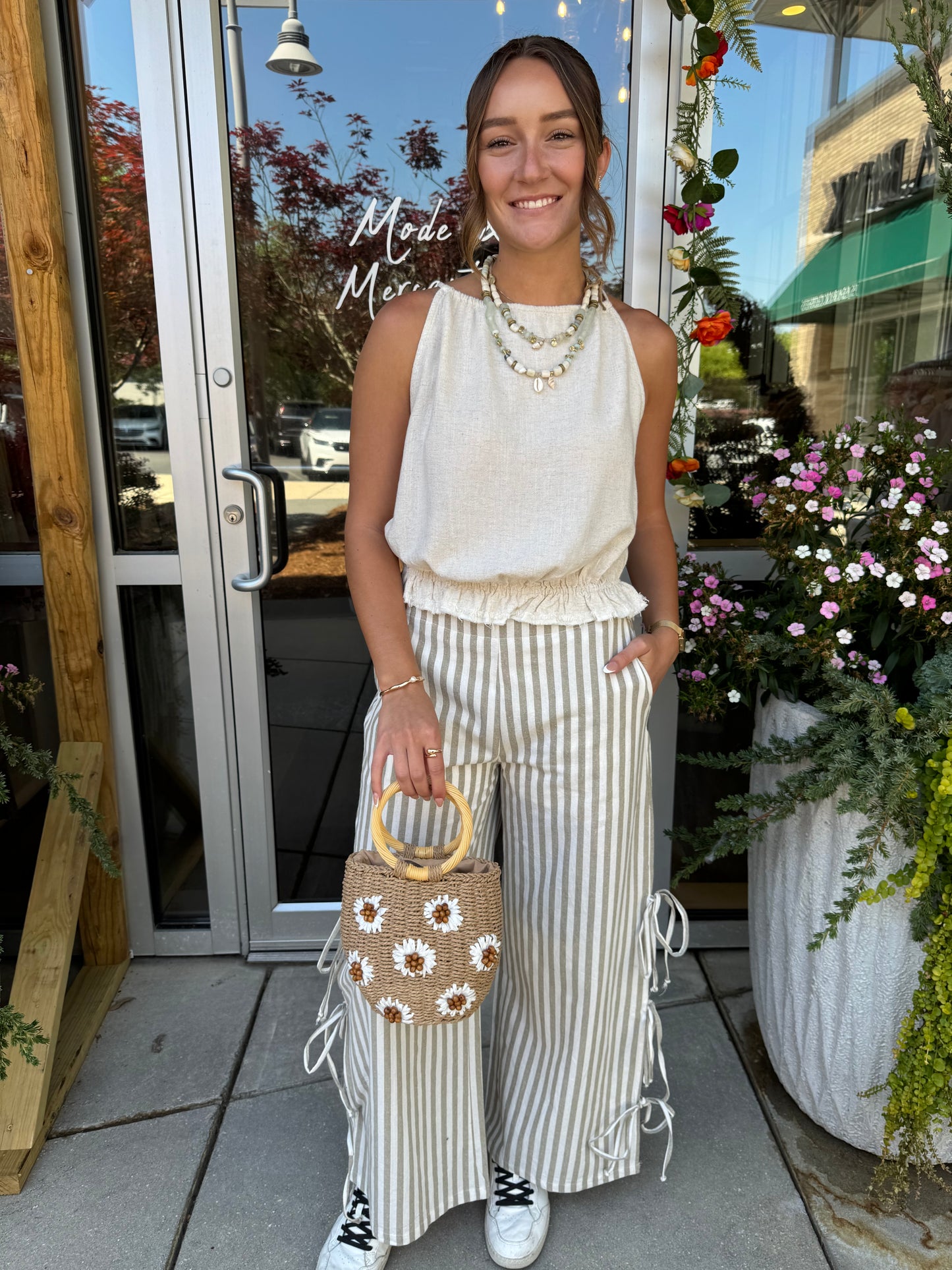 Cream Linen Tie Back Tank