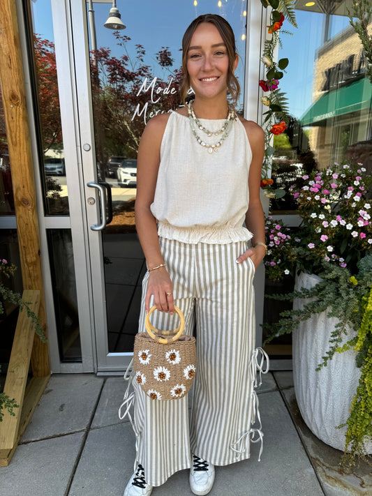 Cream Linen Tie Back Tank