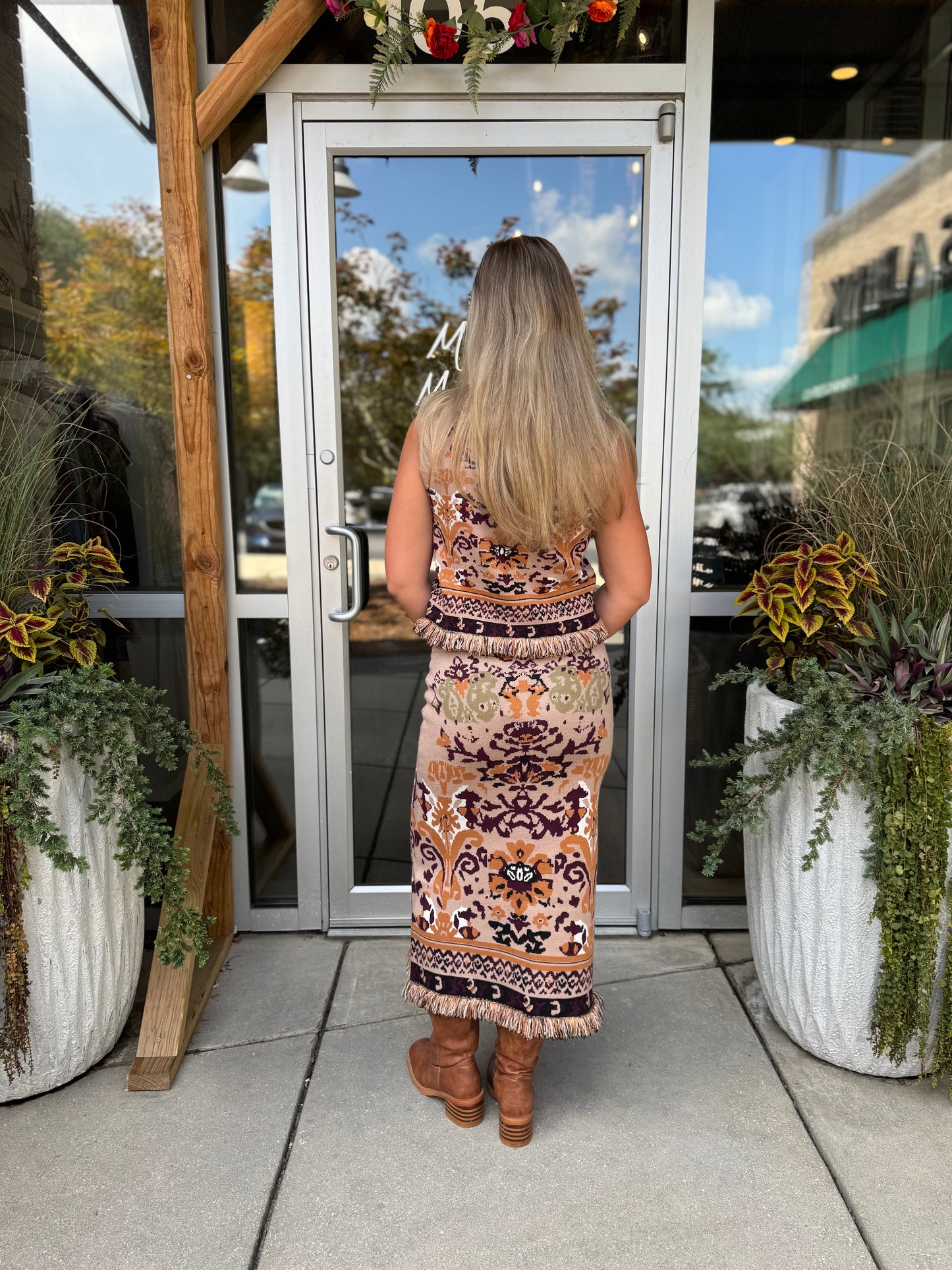 Fringe Knit Midi Skirt