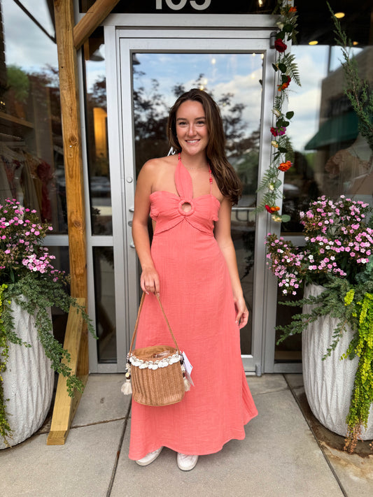 Coral Flora Maxi Dress