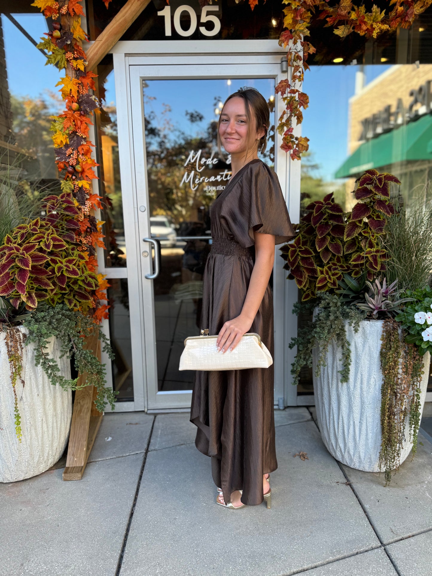 Chocolate Satin Maxi Dress