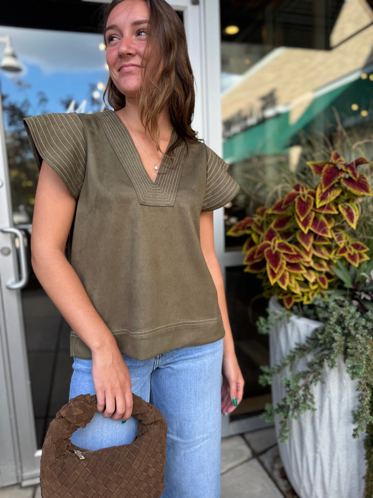 Flutter Sleeve Suede Top