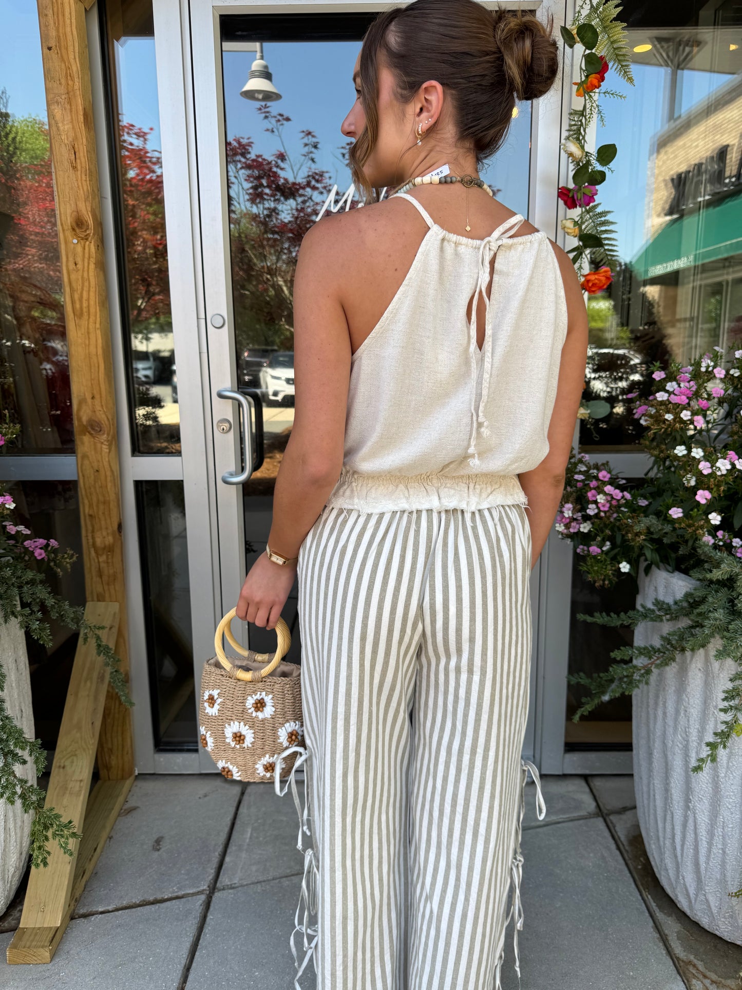 Cream Linen Tie Back Tank