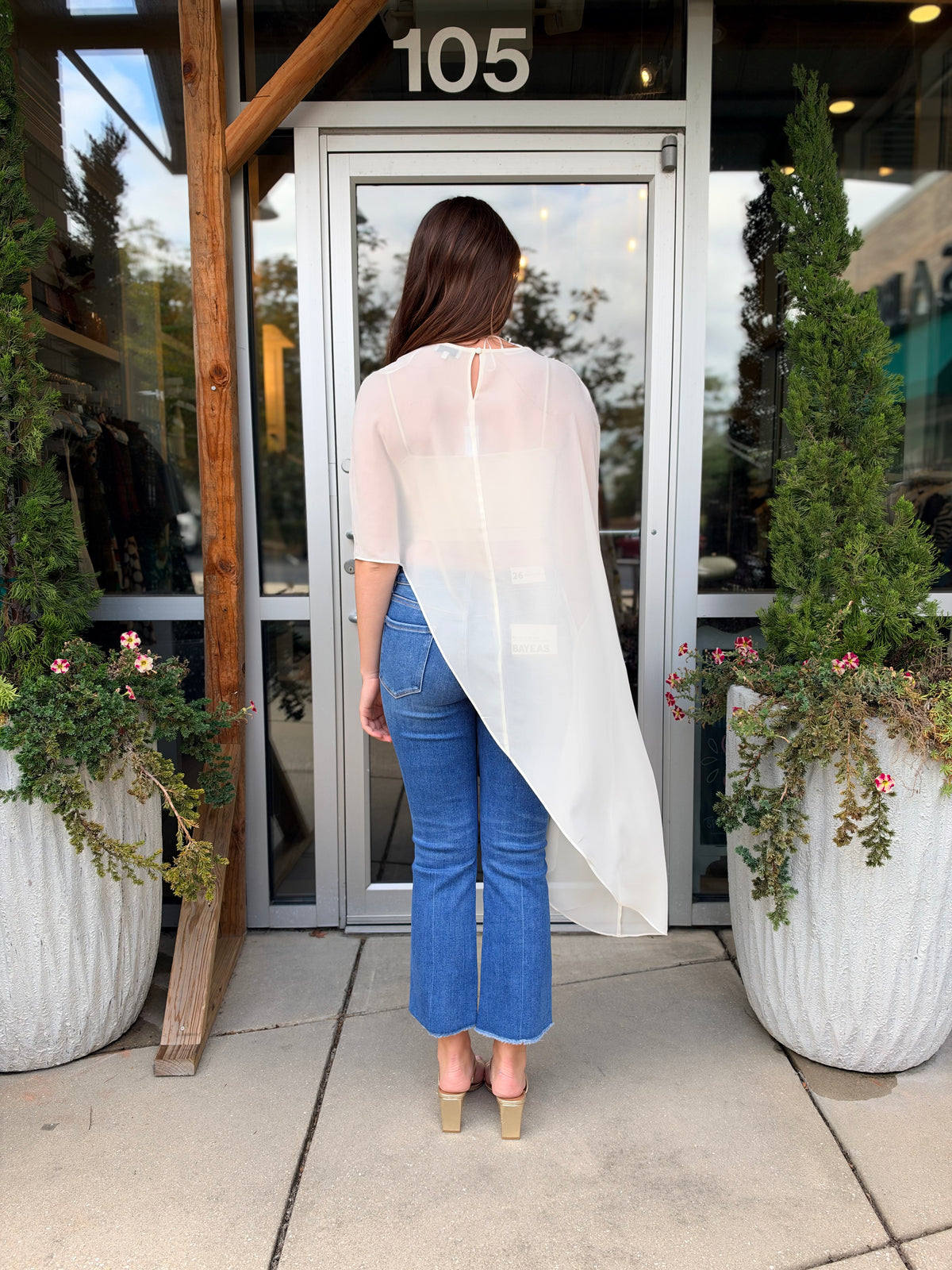 Ivory Asymmetrical Sheer Blouse
