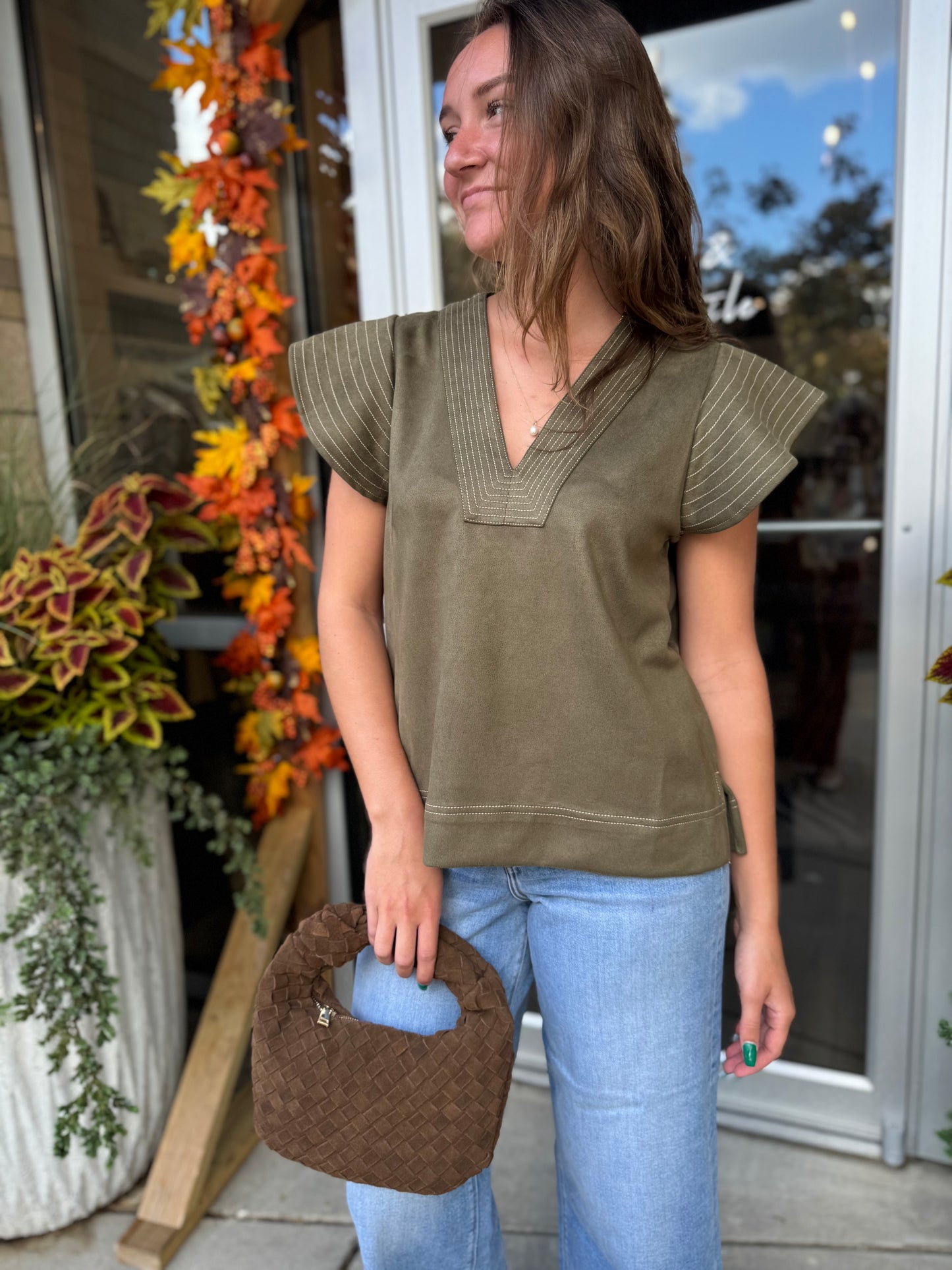 Flutter Sleeve Suede Top