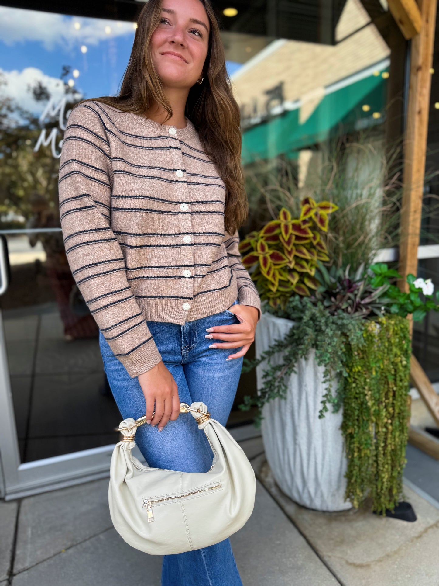 Camel Striped Cardigan