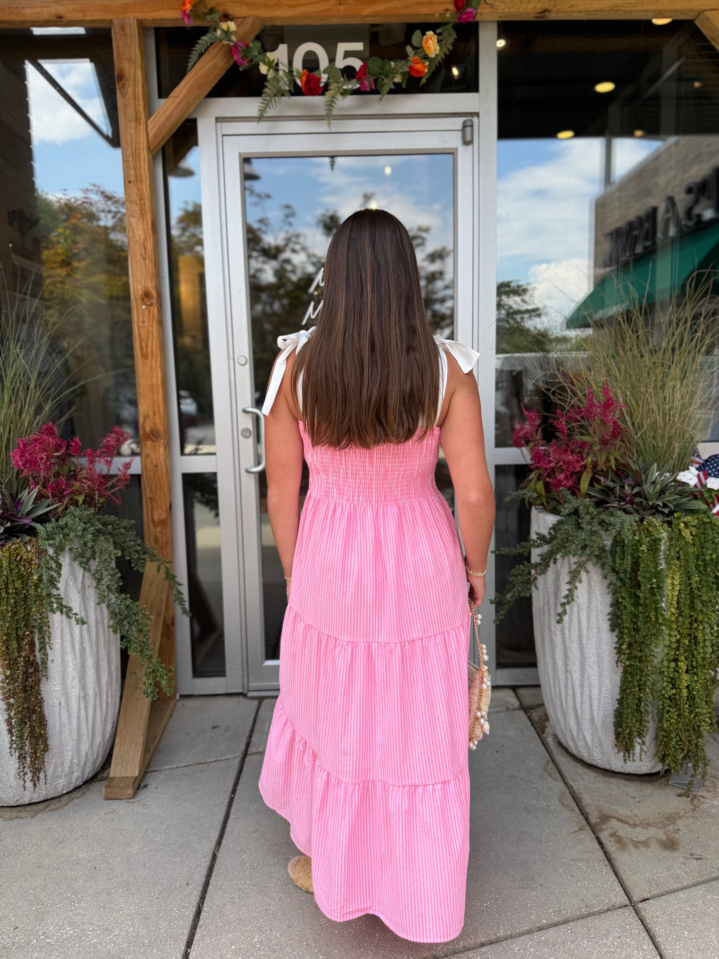 Coral Stripe Midi Dress
