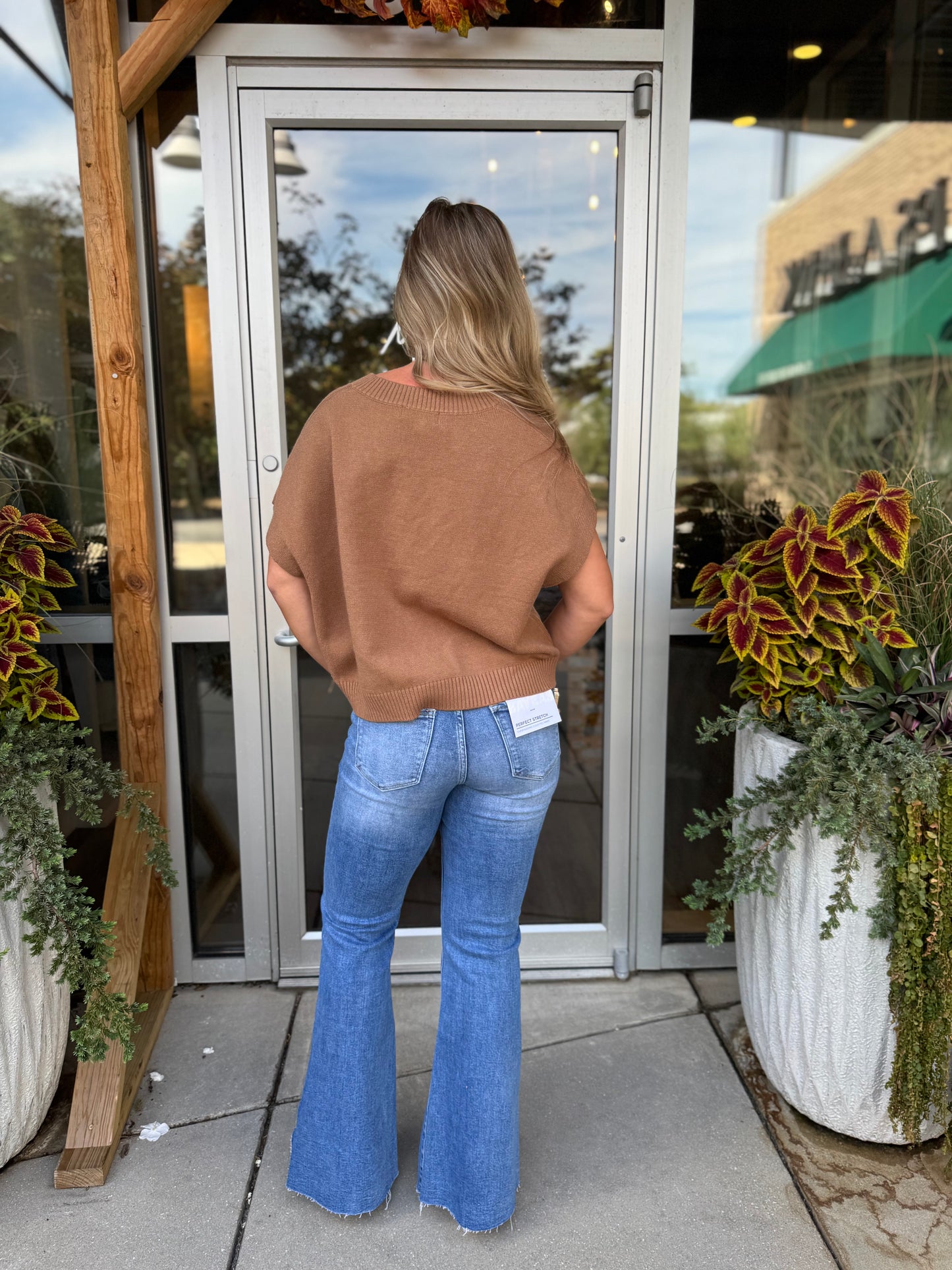 V Neck Cap Sleeve Sweater