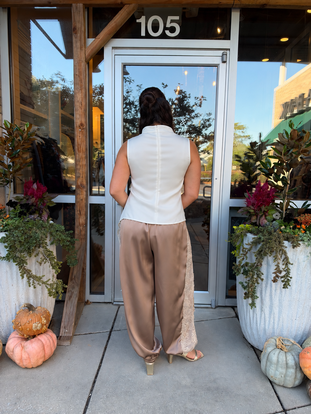 Ivory mockneck draped wrap top, alternate view