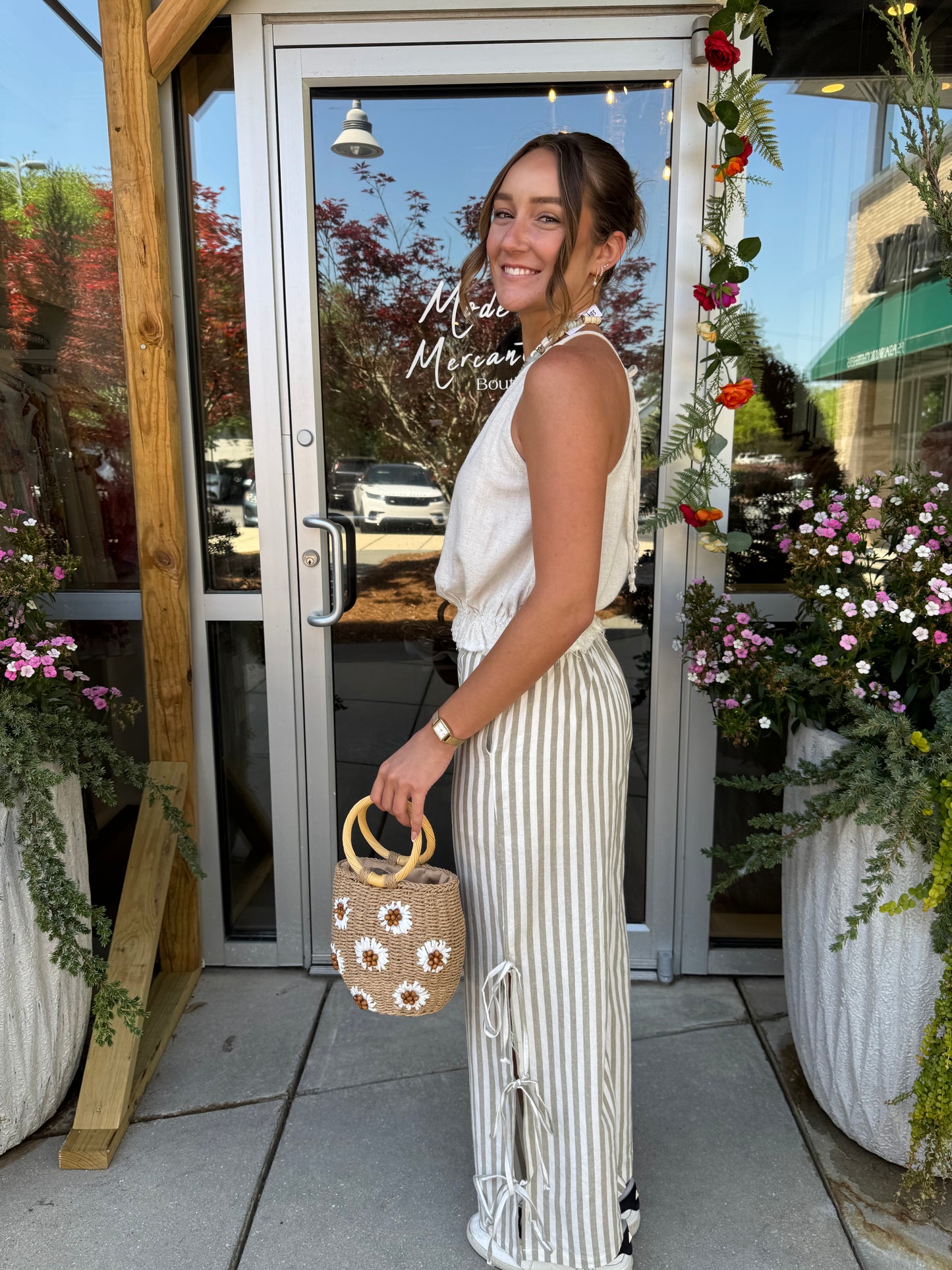 Cream Linen Tie Back Tank