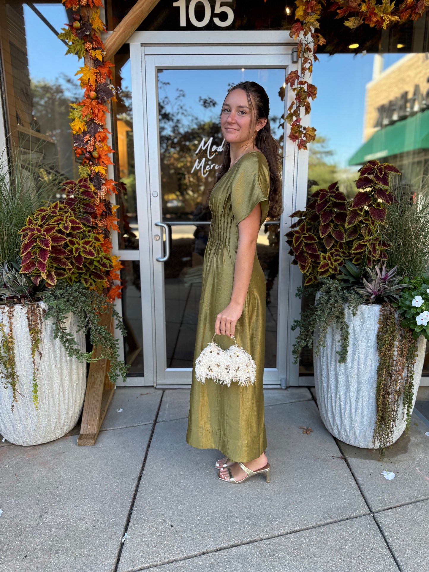 V Neck Pintuck Maxi Dress