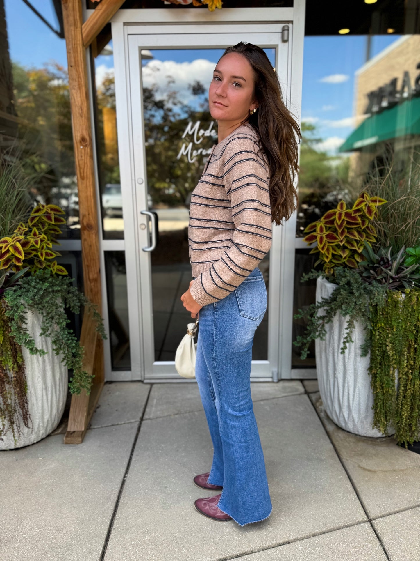 Camel Striped Cardigan