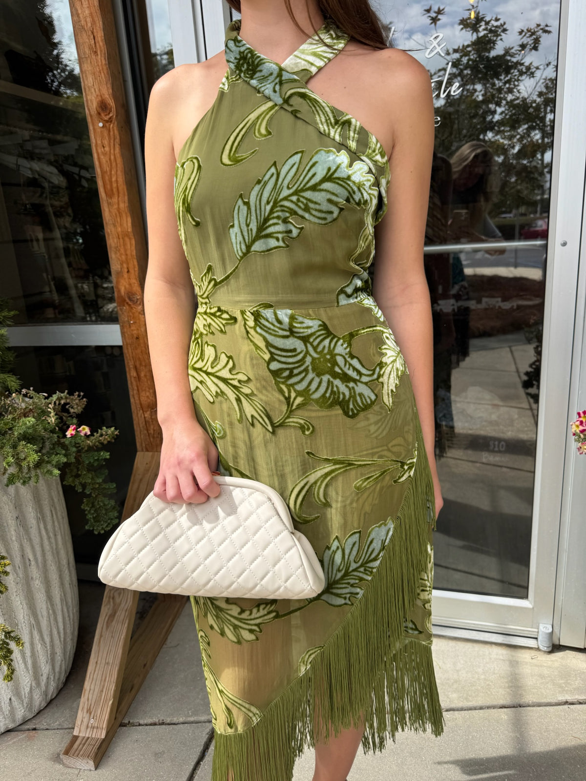 Velvet Fringe Midi Dress