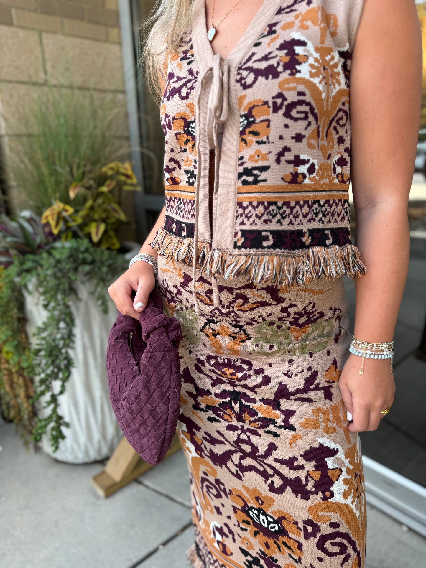 Fringe Knit Midi Skirt