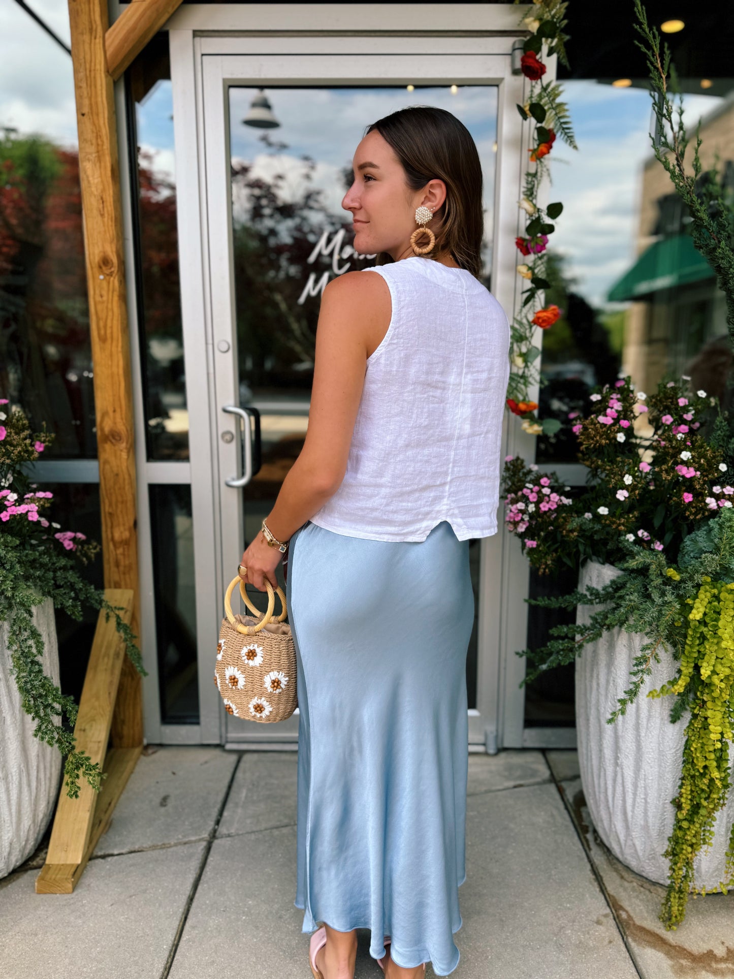 Denim Blue Silk Midi Skirt