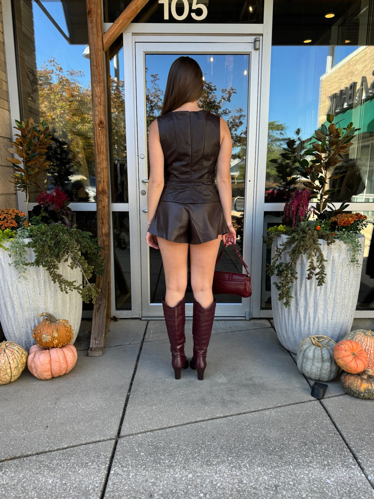 Chocolate Belted Faux Leather Top