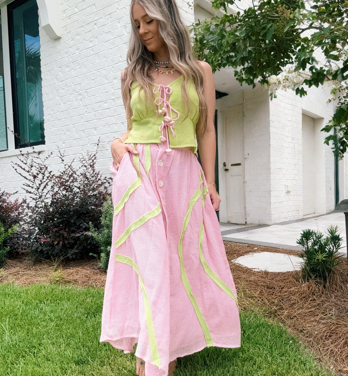 Ripple Pink Midi Skirt