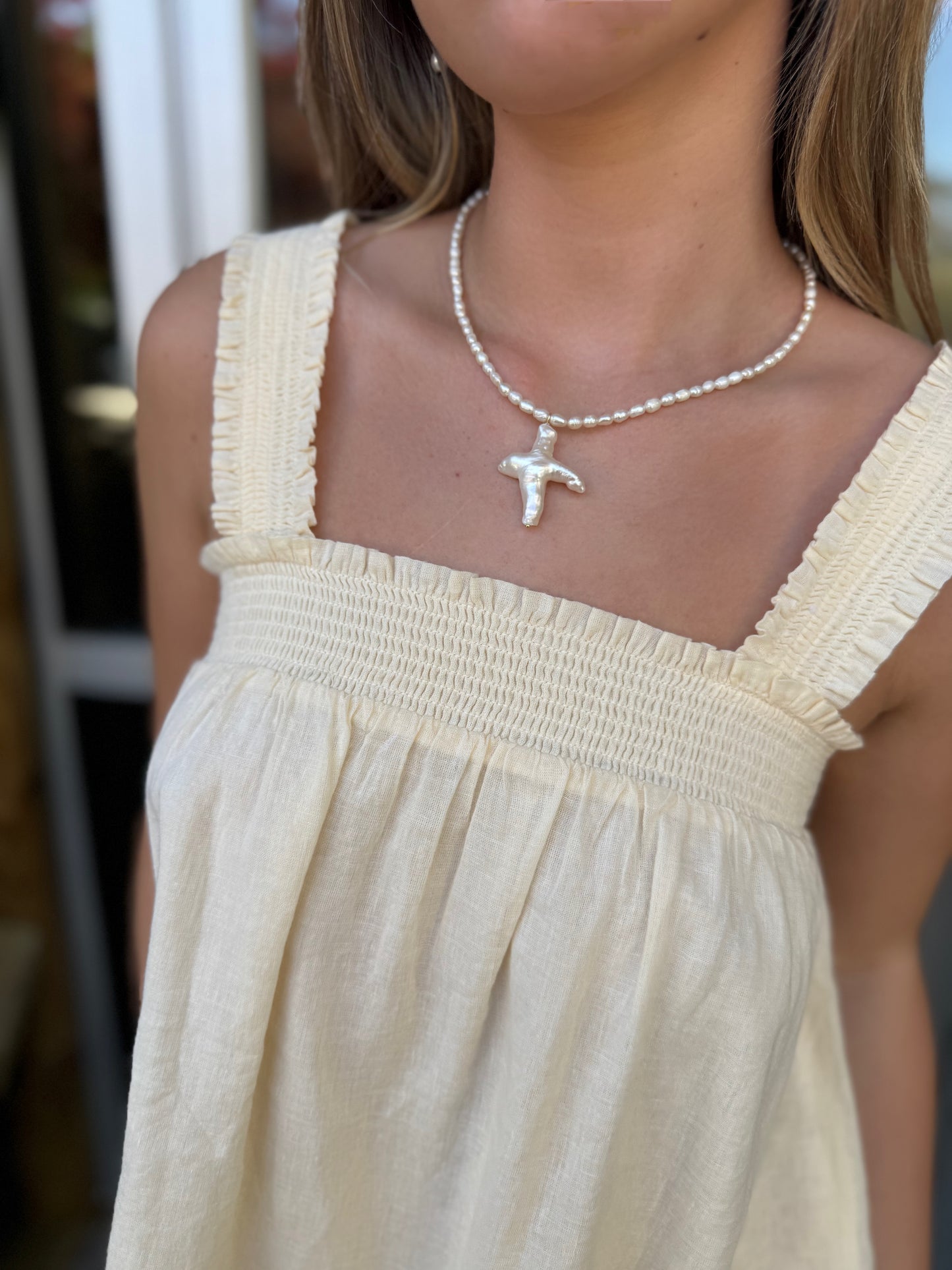 Pearl Strand Cross Necklace