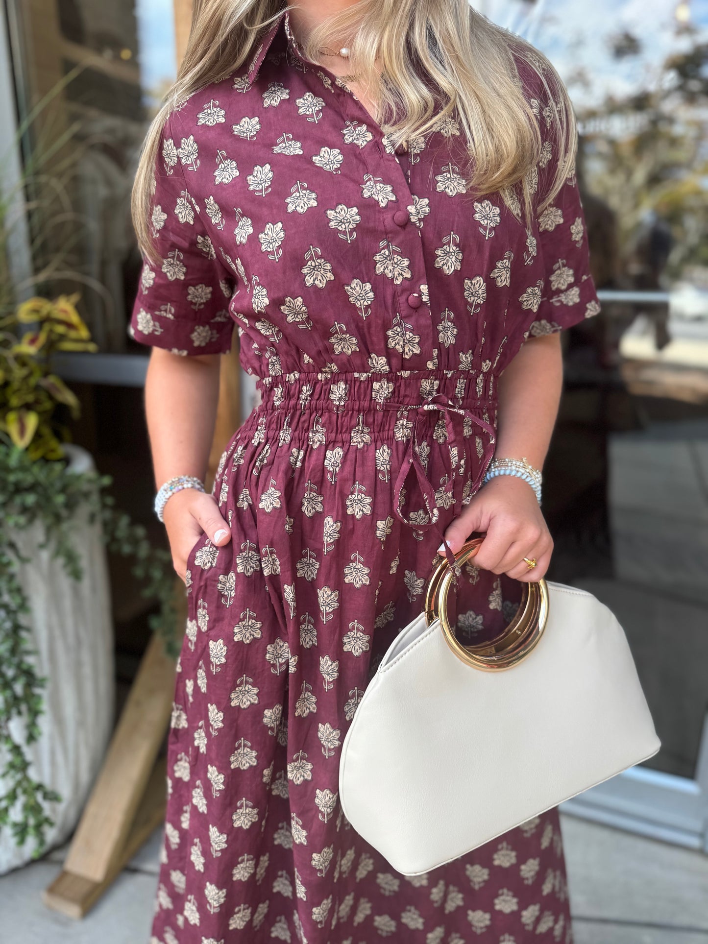 Maroon Print Midi Dress