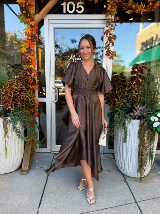 Chocolate Satin Maxi Dress