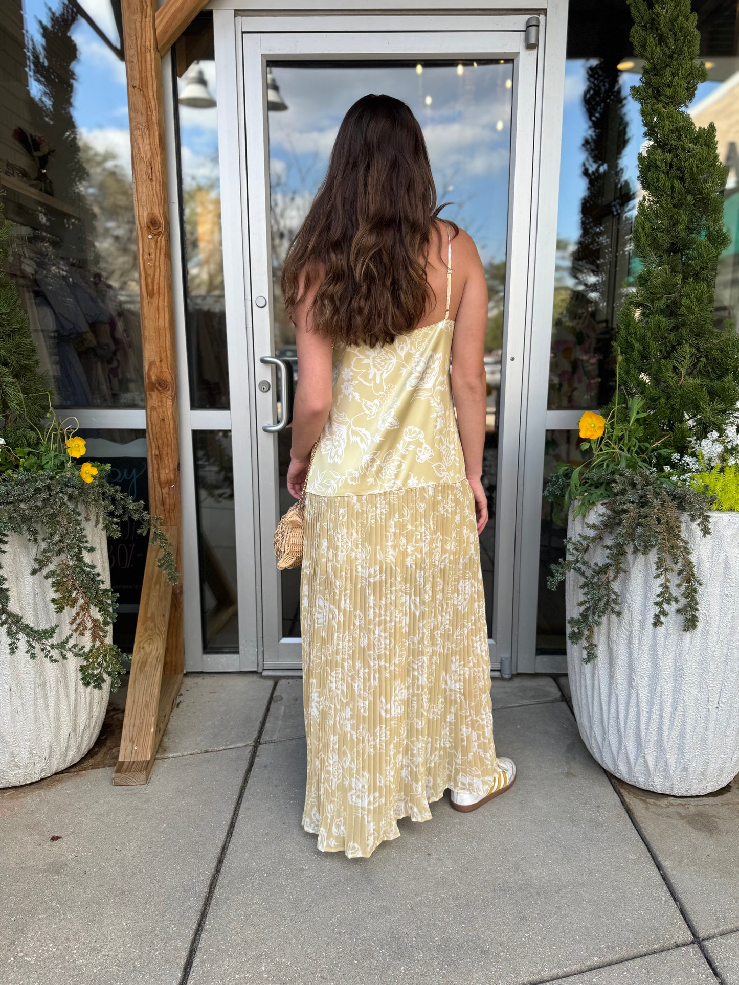 Satin Bodice Chiffon Pleated Dress
