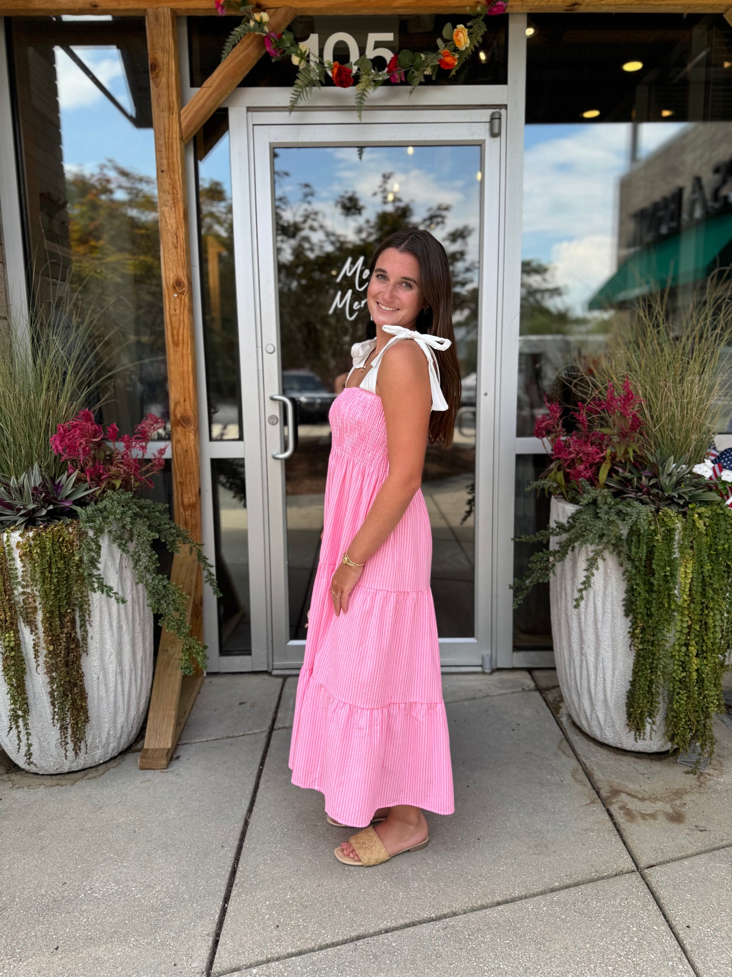 Coral Stripe Midi Dress