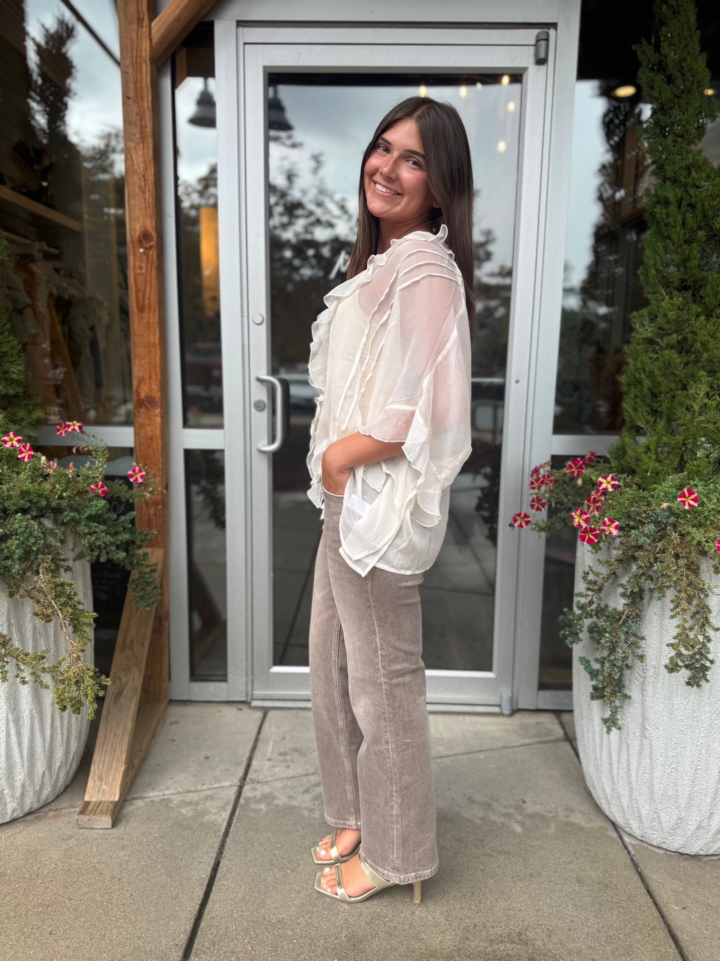 Sheer Ruffle Detail Blouse