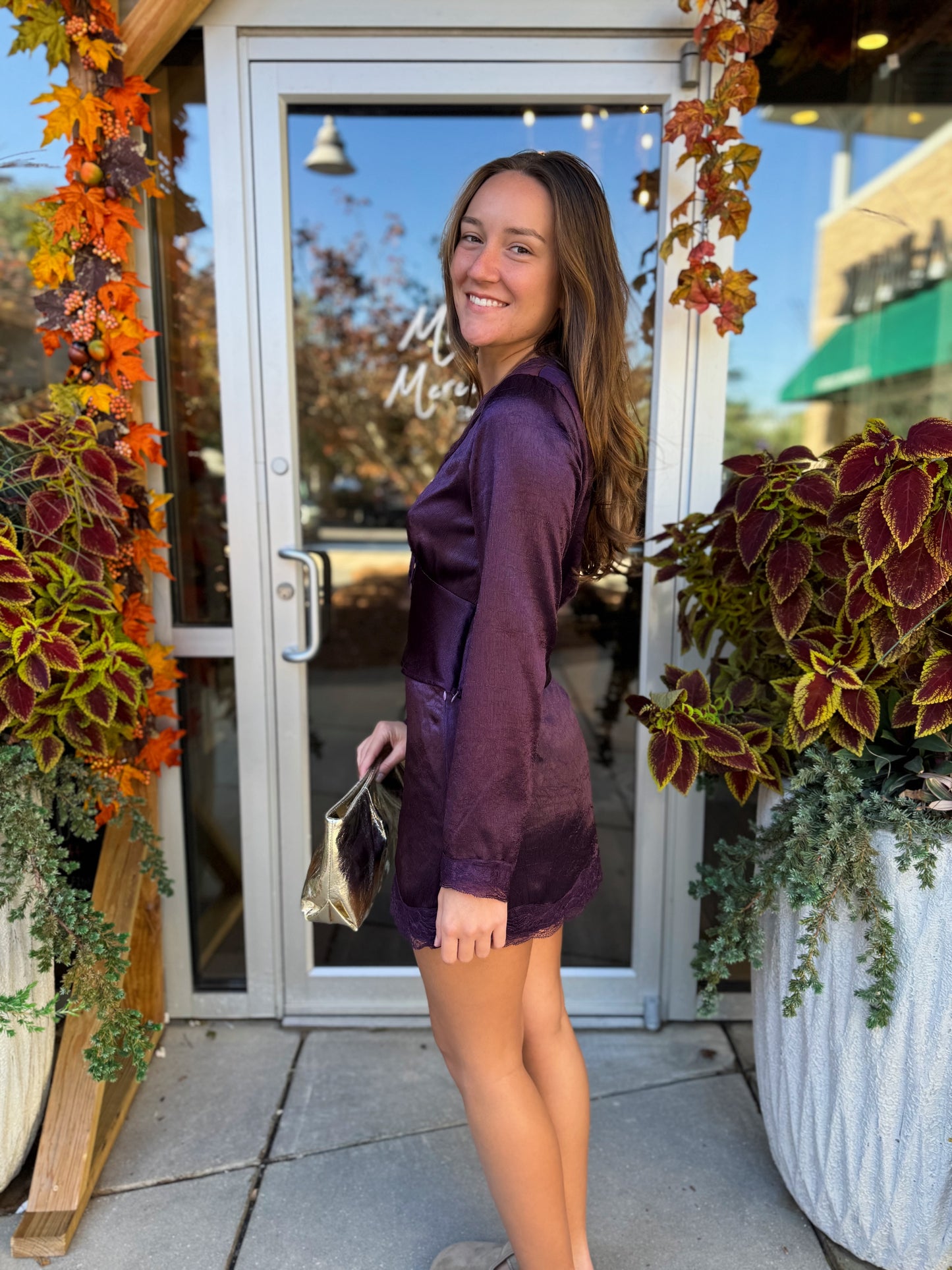 Lace Trim Plum Blouse