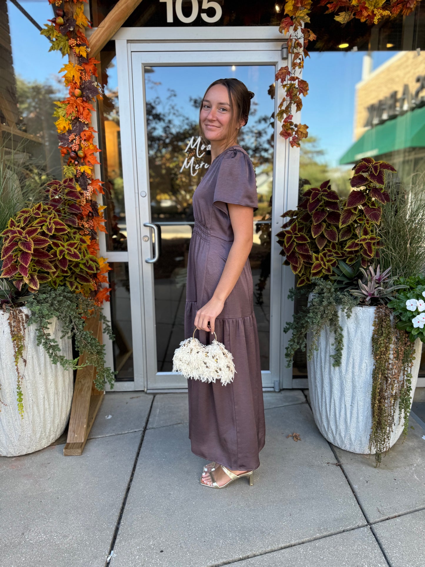 Aubergine Satin Midi Dress
