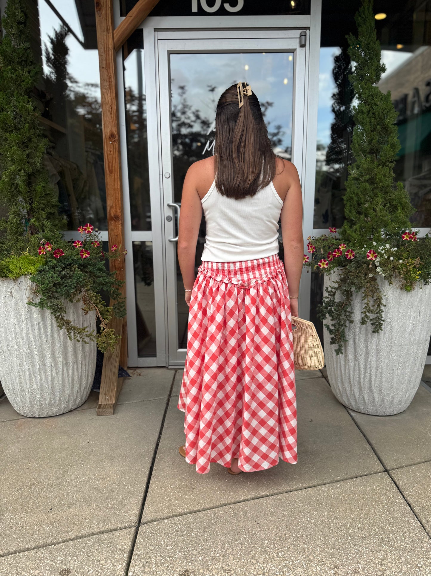 Gingham Drop Waist Midi Skirt