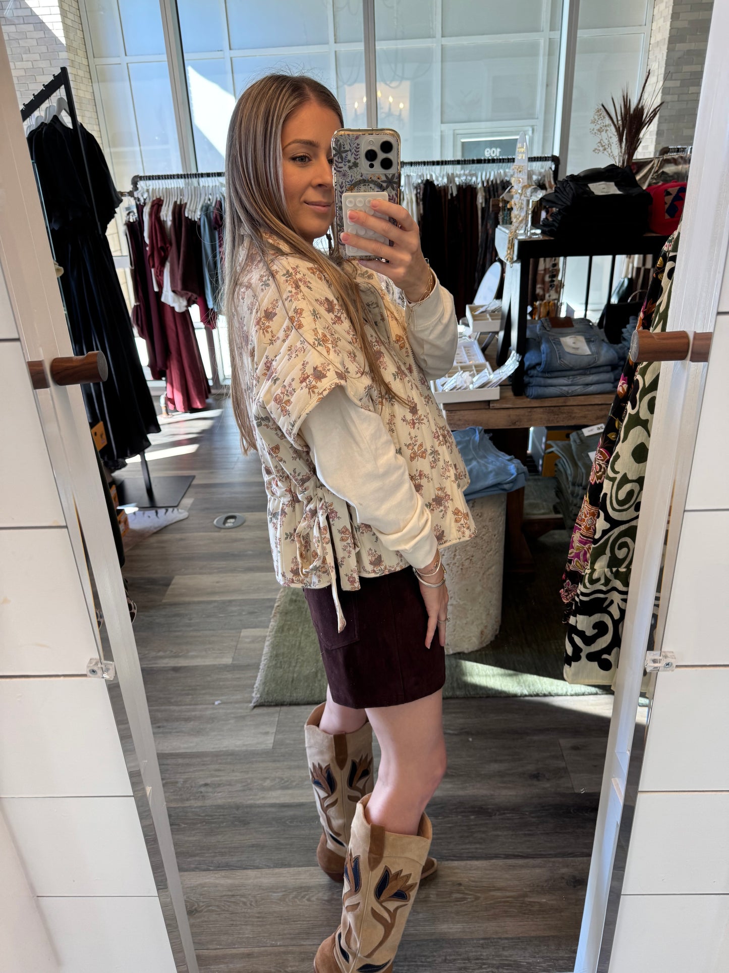 Floral Tie Quilted Vest