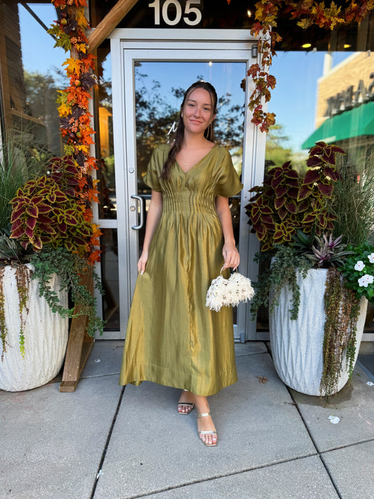 V Neck Pintuck Maxi Dress