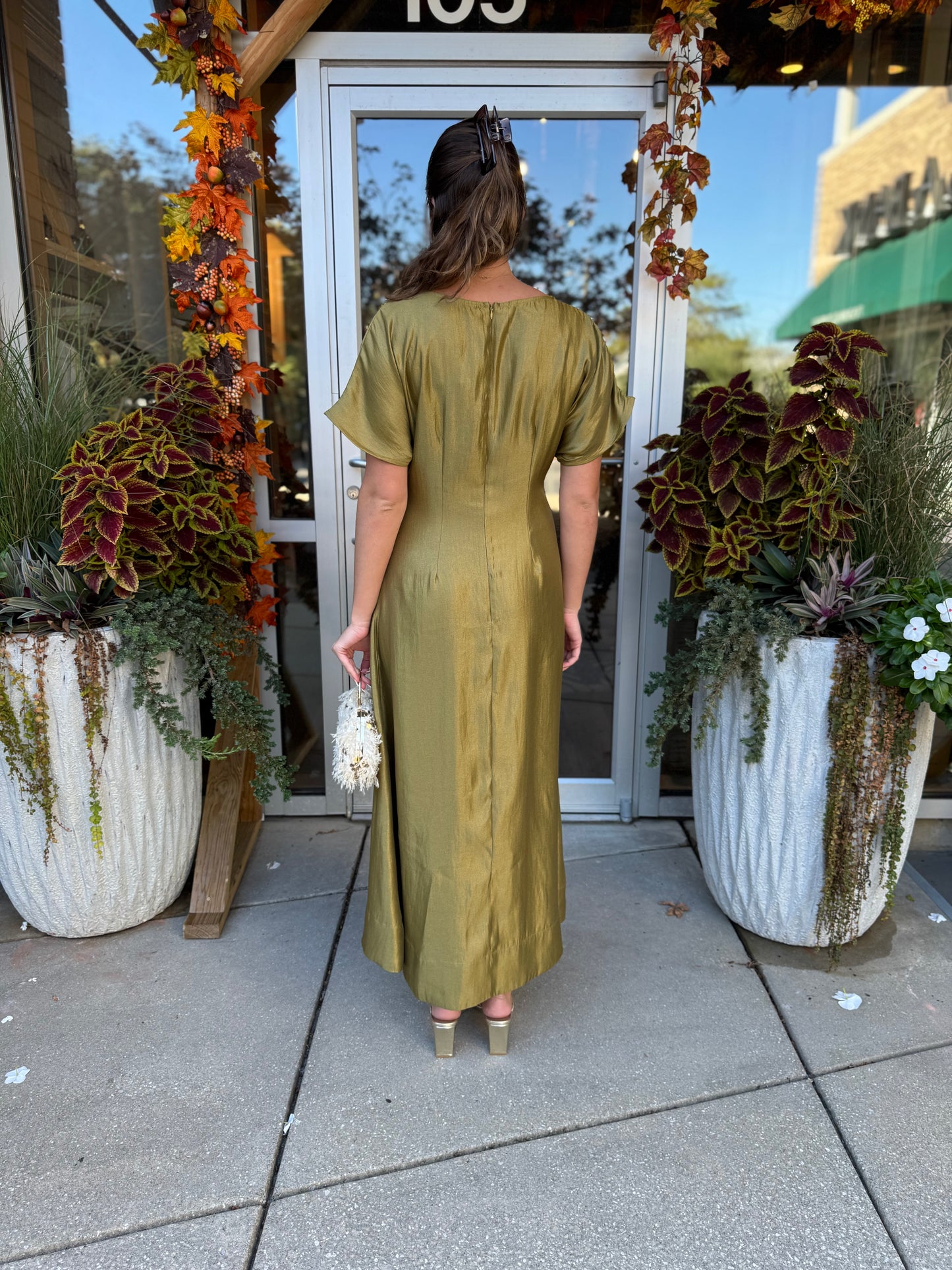 V Neck Pintuck Maxi Dress
