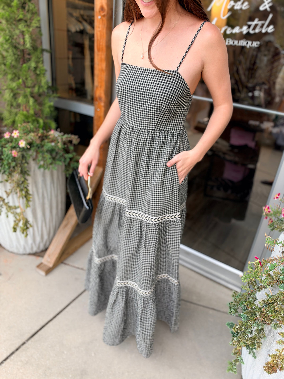 Black Check Maxi Dress