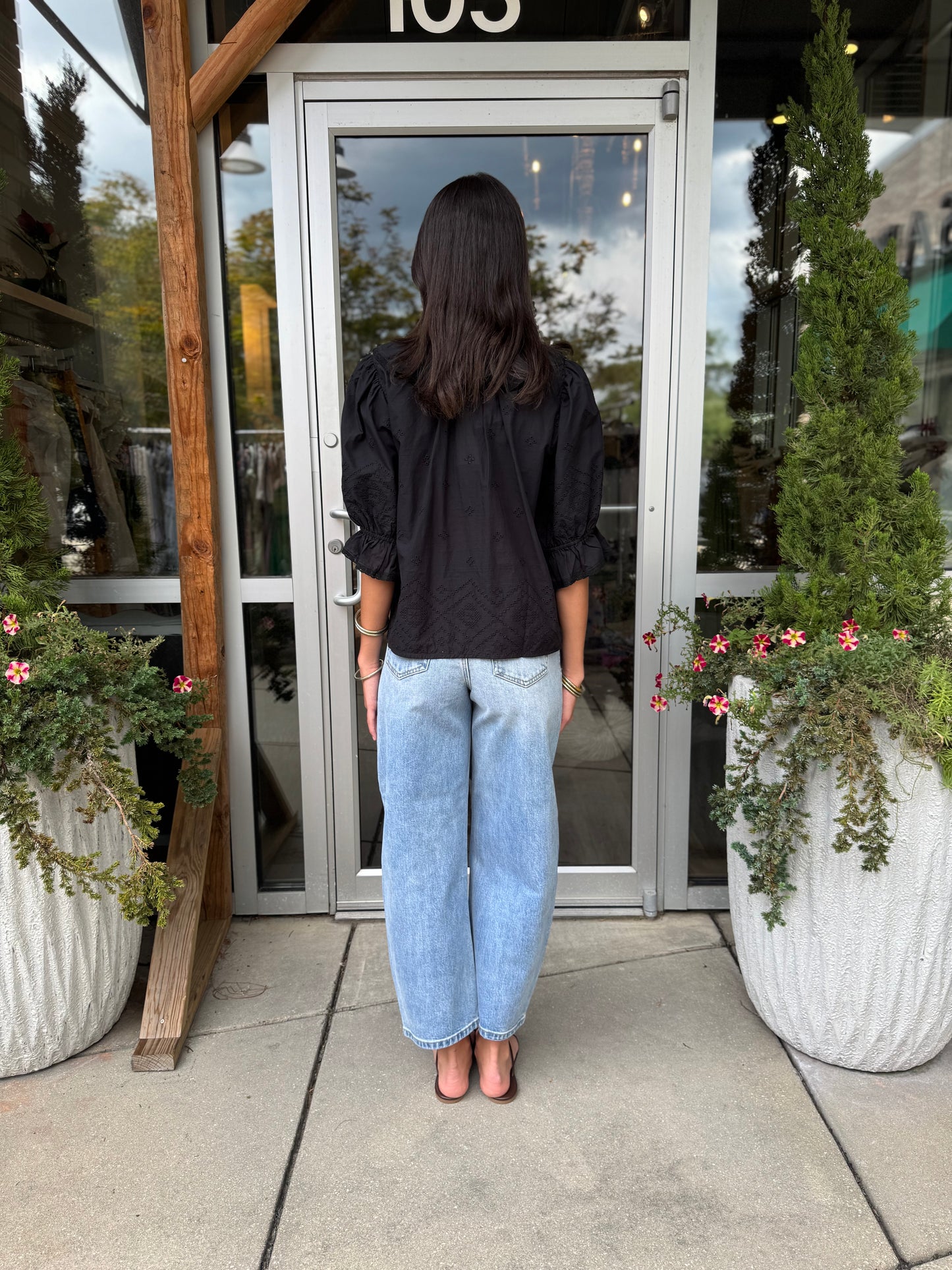 Black Eyelet Ruffle Blouse