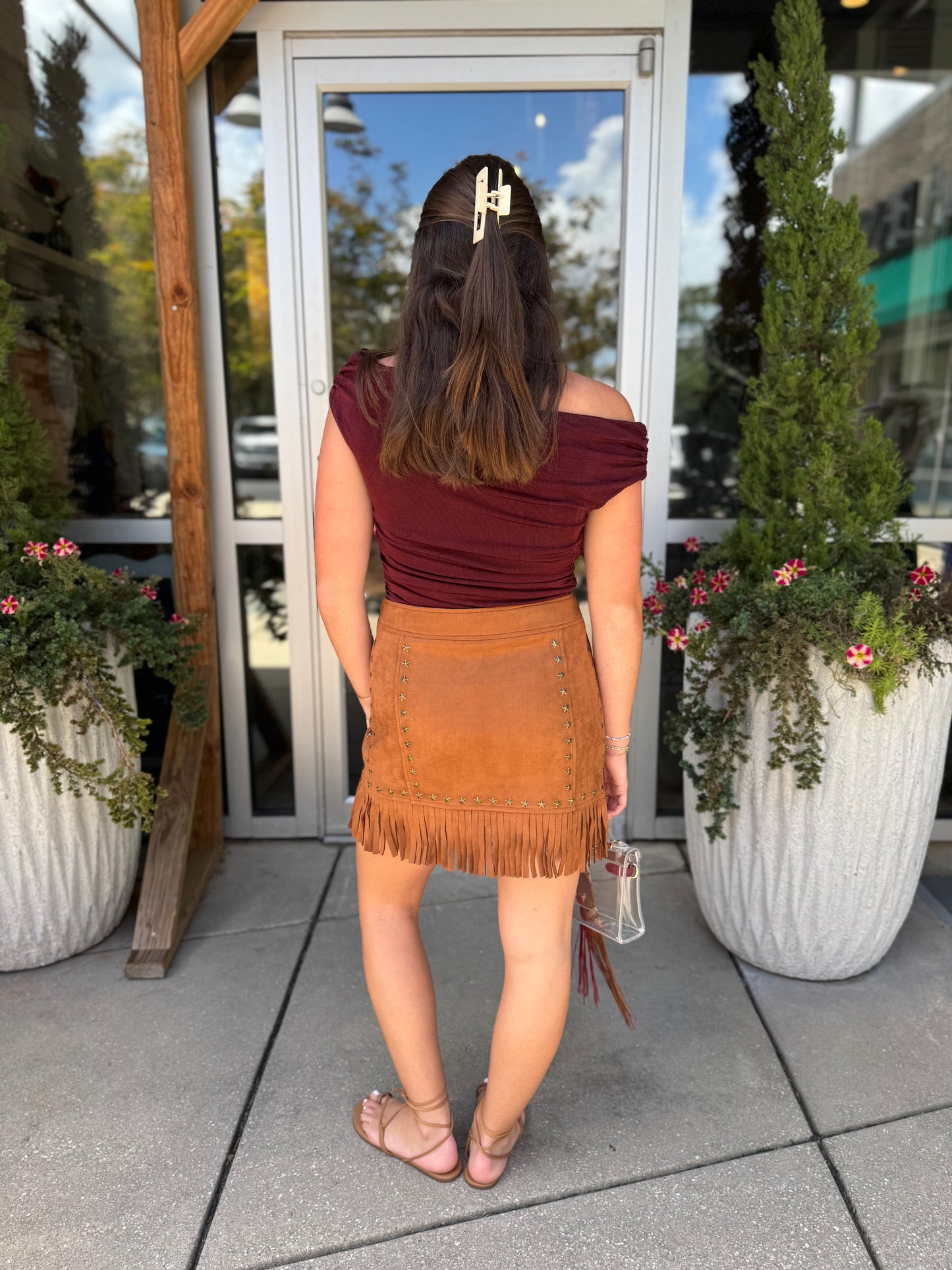 Faux Suede Fringe Skirt
