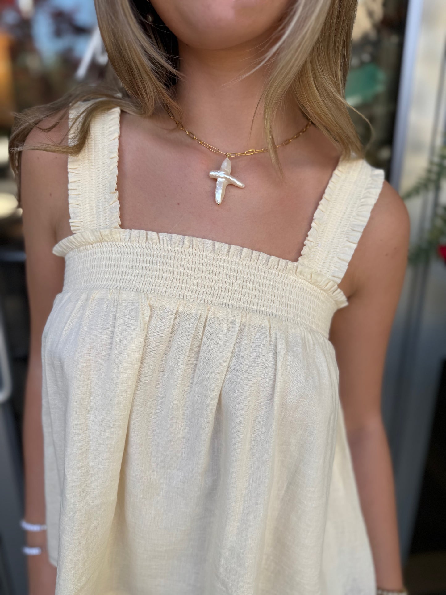 Paper Clip Chain Pearl Cross