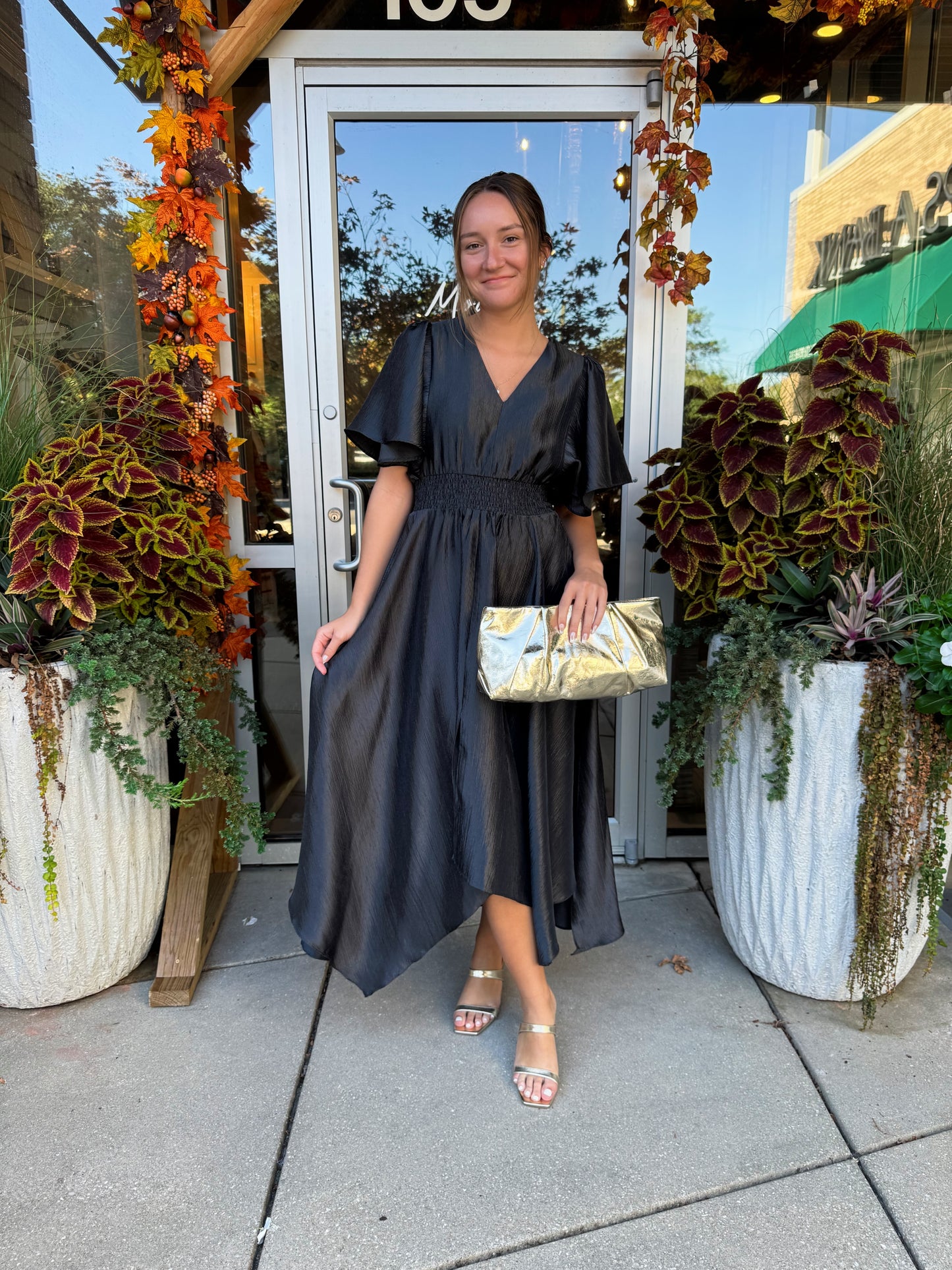 Midnight Satin Midi Dress