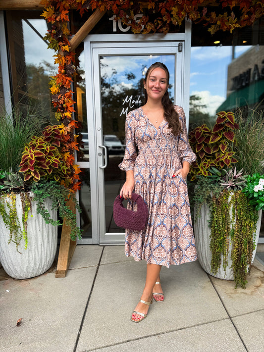 Mauve Floral Midi Dress
