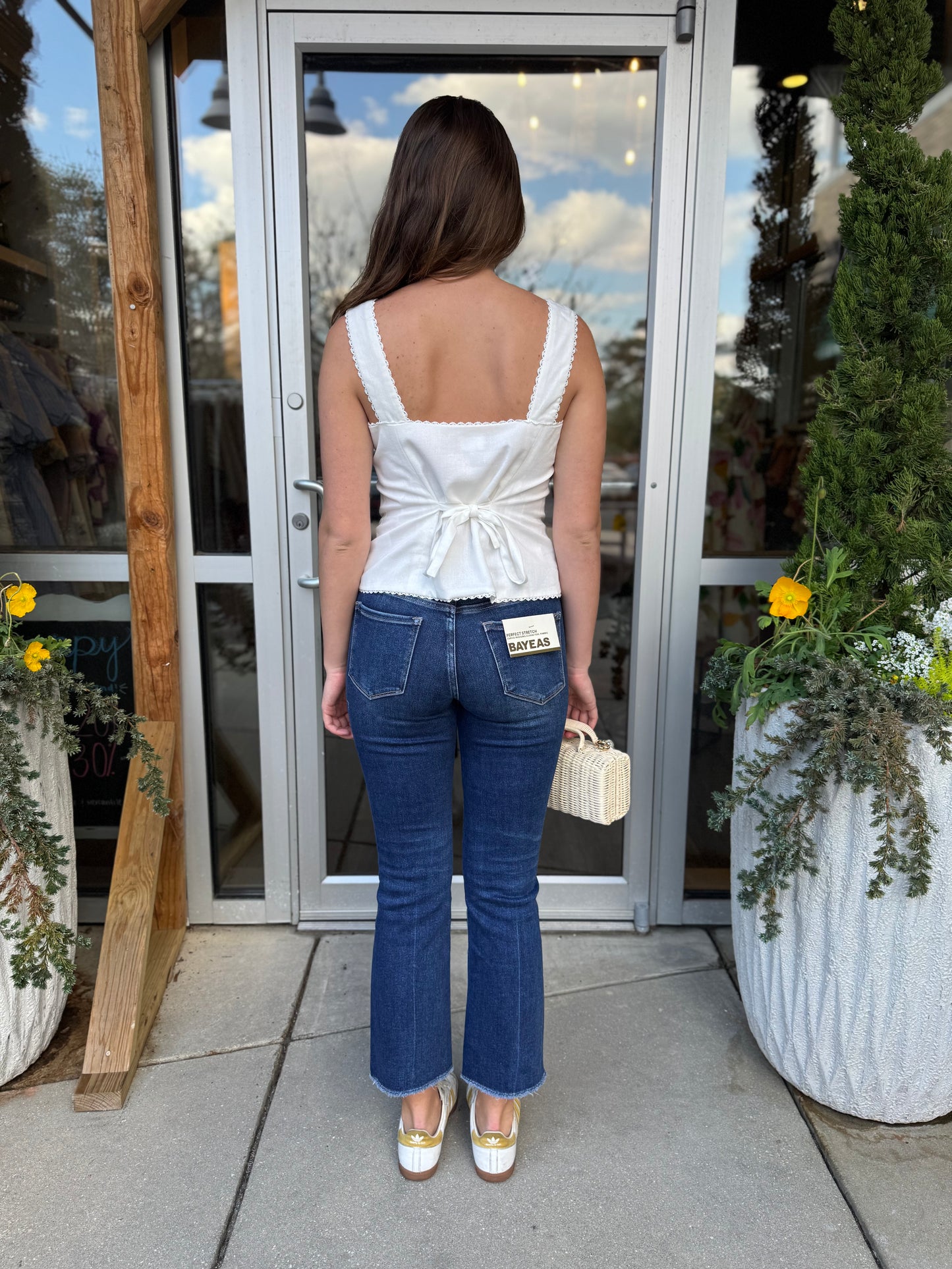 White Lace Trim Linen Top
