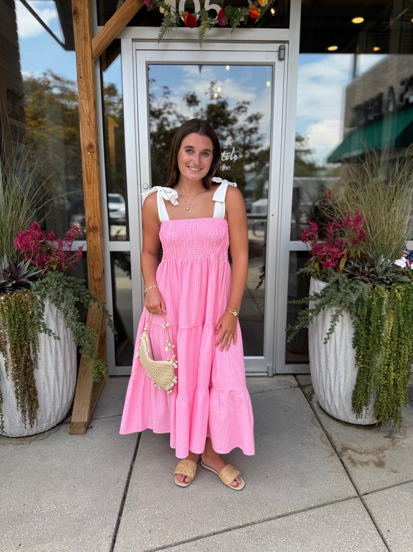 Coral Stripe Midi Dress