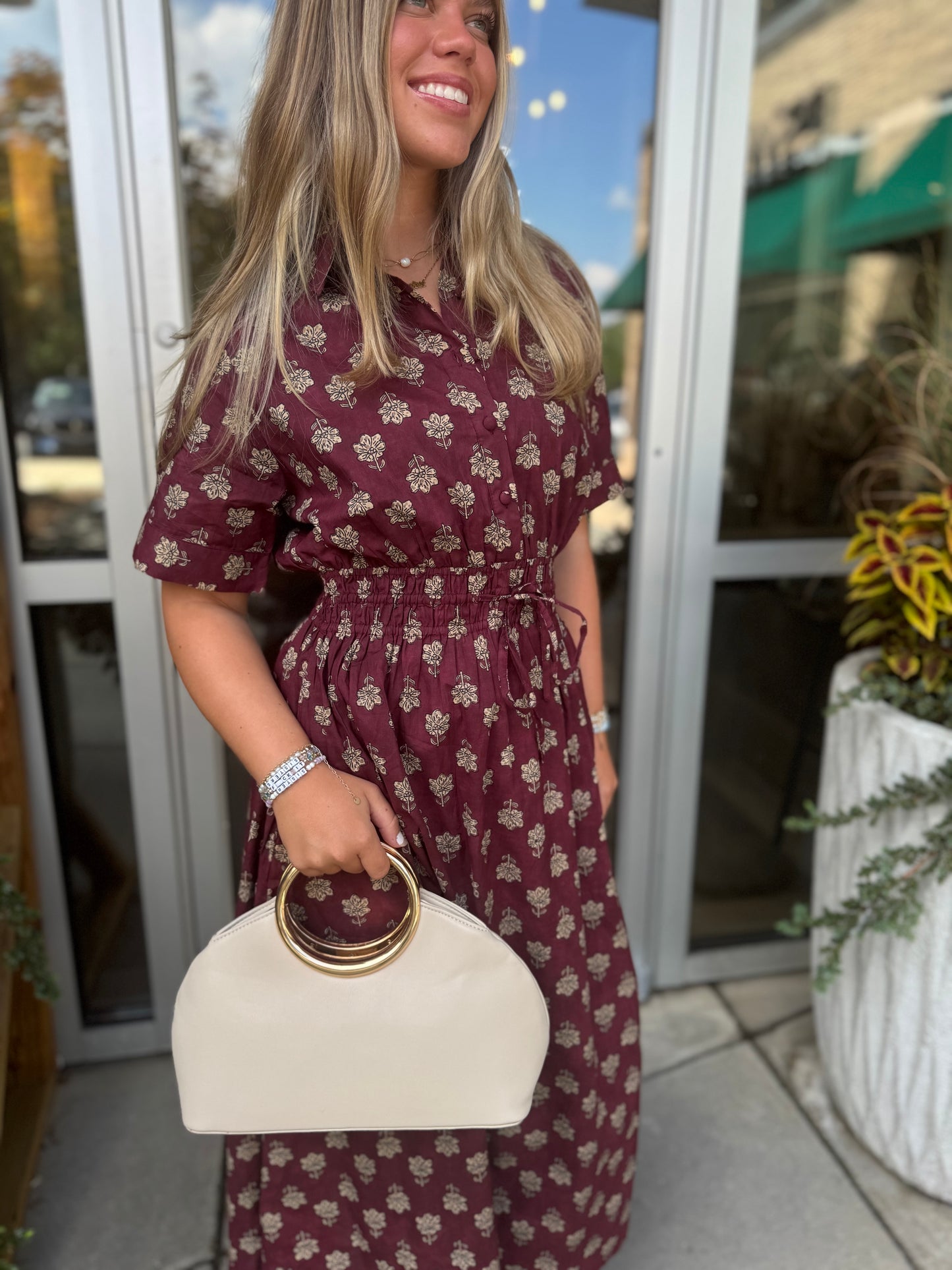 Maroon Print Midi Dress